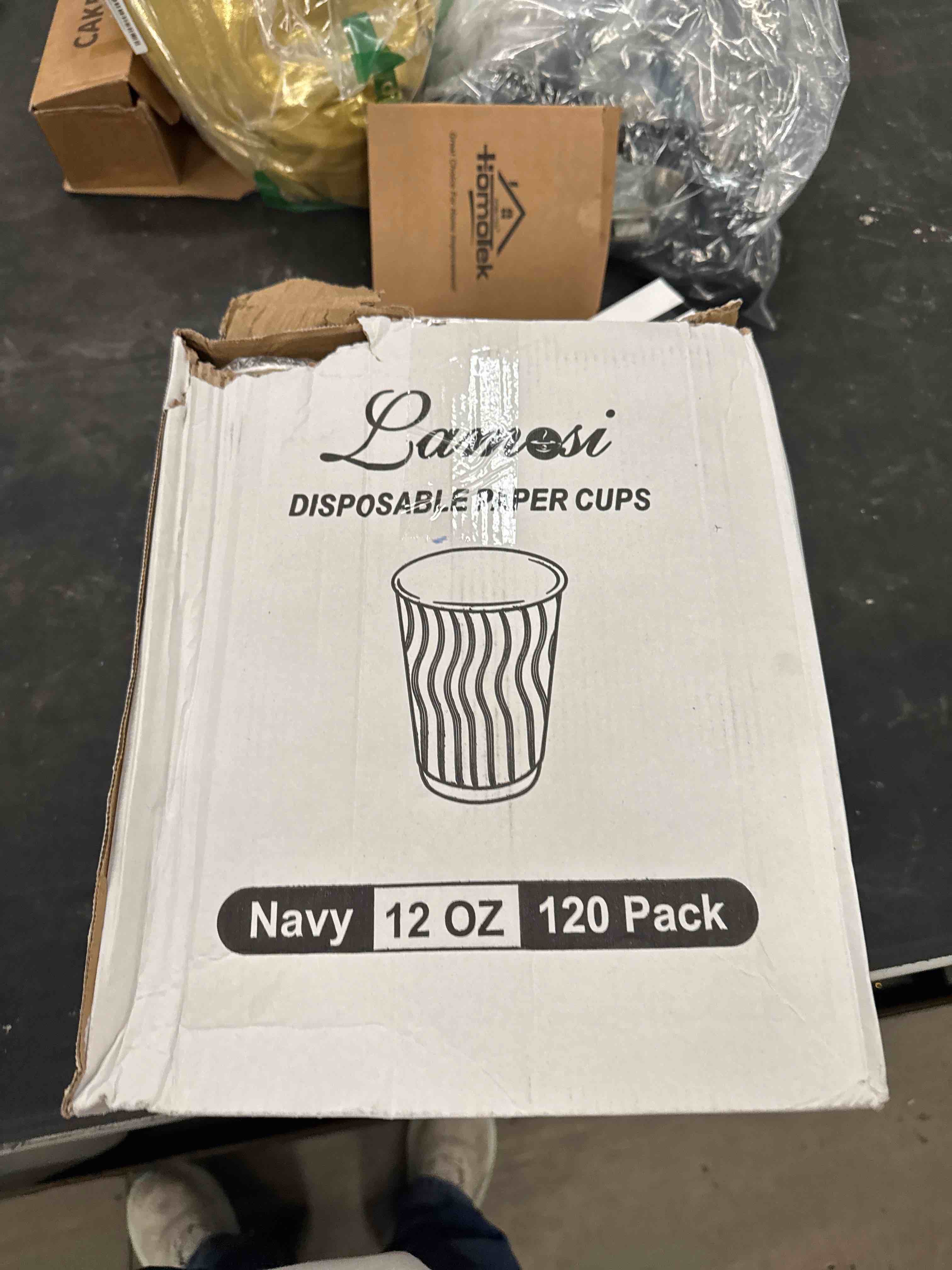 Condition photo showing Good Condition for Lamosi Coffee Cups 12 oz - 120 Pack, 12 oz Disposable Paper Coffee Cups Insulated, Corrugated Kraft Ripple Wall Cup for Hot Beverage or Cold Drinks (Navy) 12 oz-120 Navy