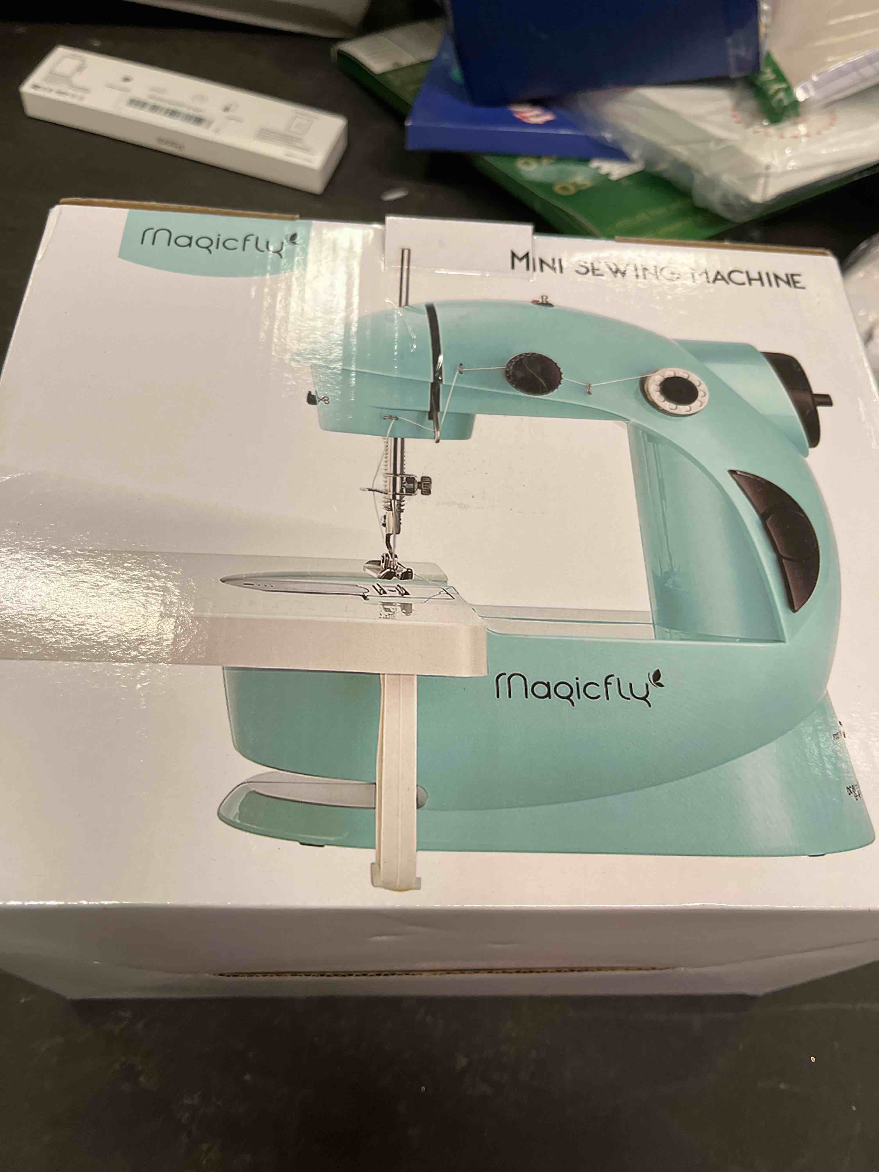 Condition photo showing Good Condition for Magicfly Mini Sewing Machine with Extension Table, Dual Speed Portable Sewing Machine for Beginners with Light, Sewing Kit for Household Use, Blue