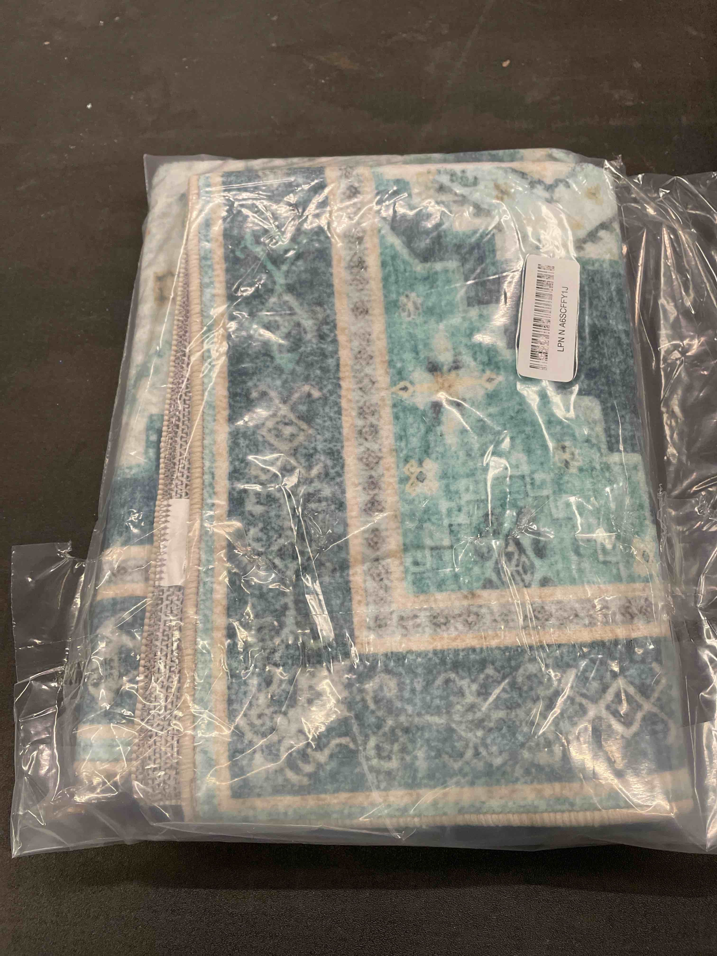 Condition photo showing Good Condition for Beeiva Teal Rug Entrance Rugs Indoor, 2x3 Non Slip Mat Vintage Medallion Print Ultra Thin Distressed