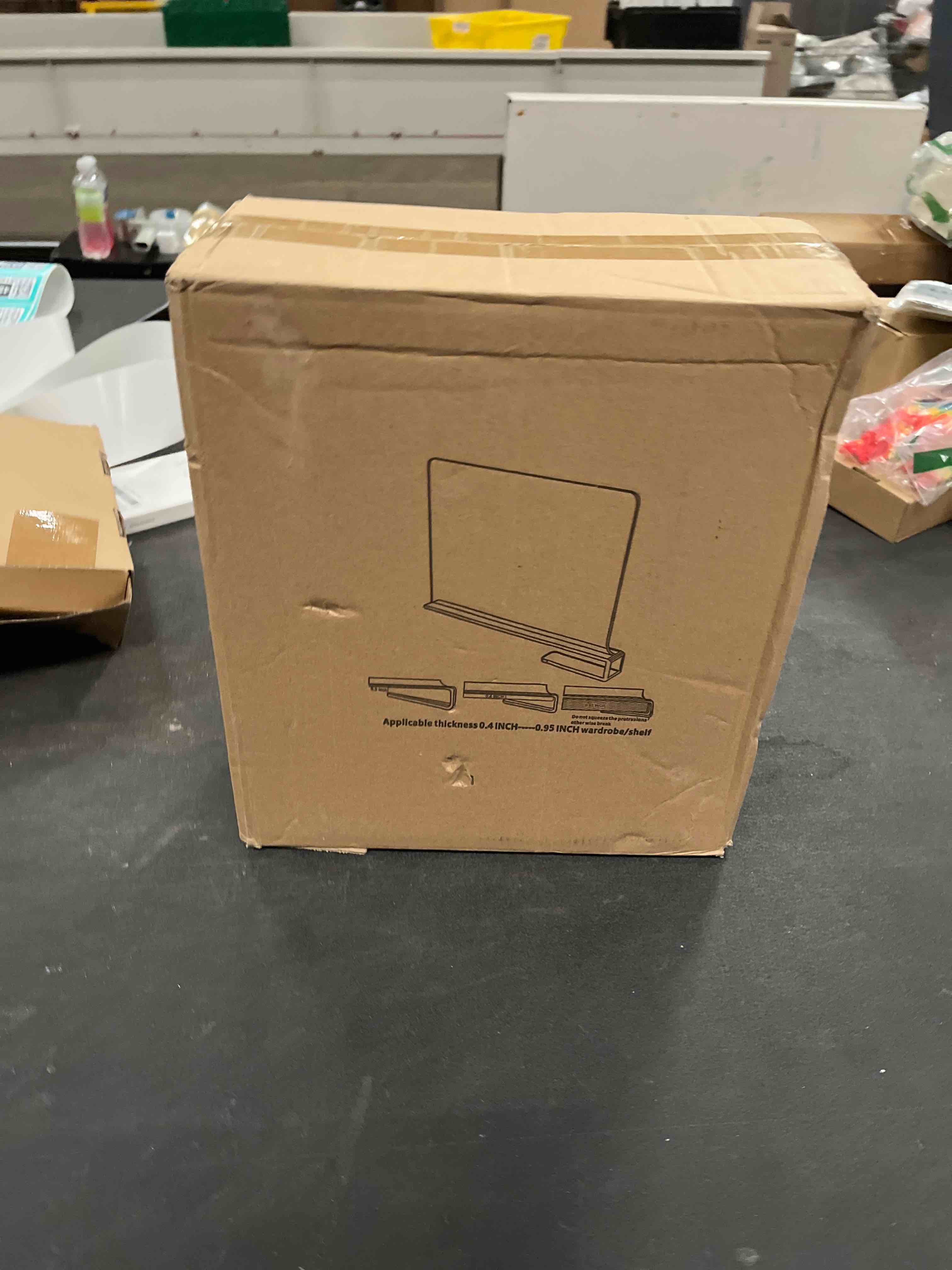 Condition photo showing Good Condition for Acrylic Shelf Dividers, Clear Shelf Divider for Closet Organization 12PCS Closet Shelf Divider Closet Dividers for Shelves Shelf Organizer for Closet Shelf Organizer for Wood Closet Cabinets Separator Clear 12Pack