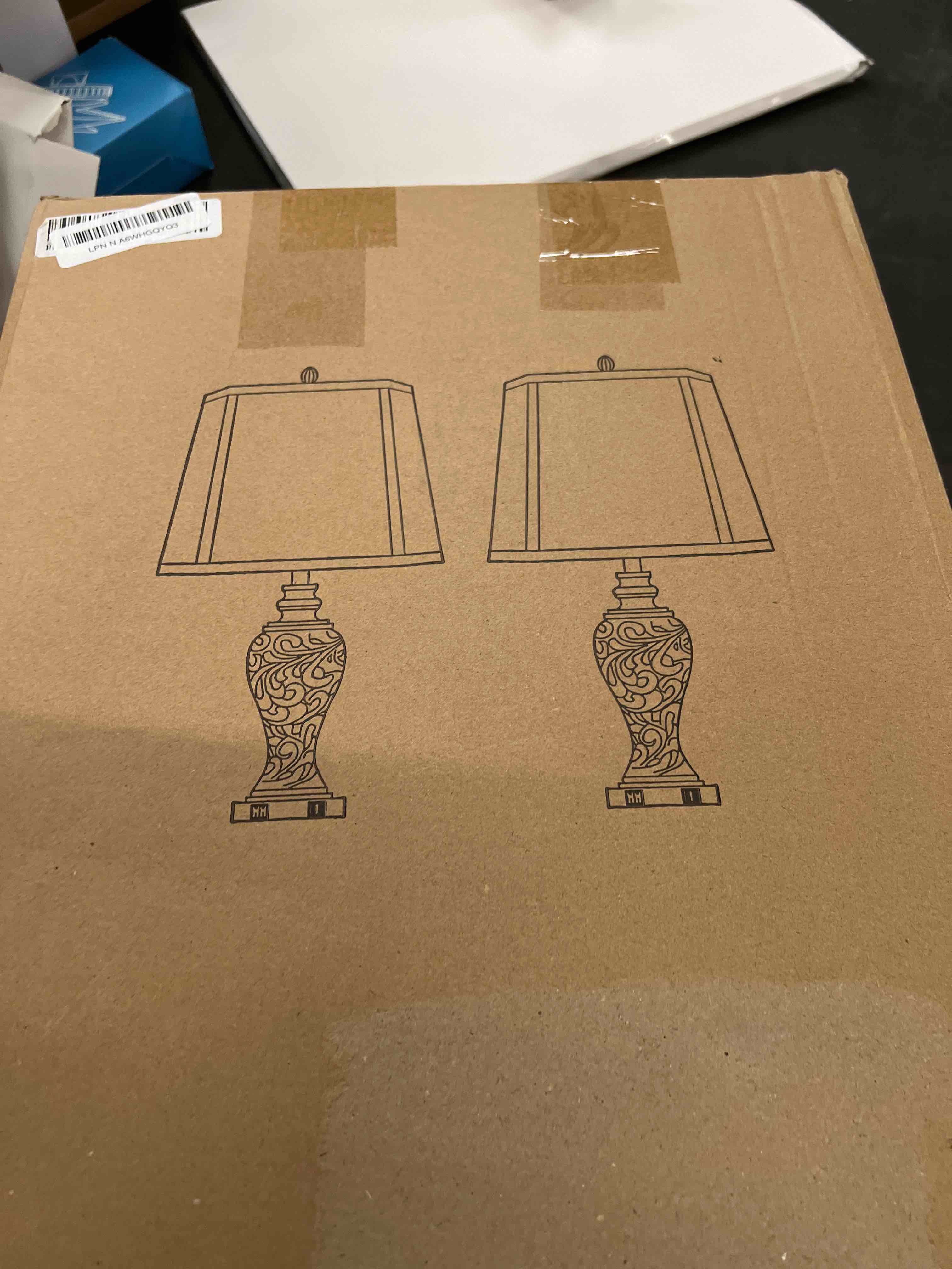 Condition photo showing Good Condition for 28.5'' Tall Farmhouse Vintage Table Lamp Set of 2 with Faux Silk Shade USB Ports Nightlight Decor for Bedside Living Room Bedroom Nightstands Office Home, Dark Bronze(Bulbs Included) Bronze-Set of 2 28.5 inch