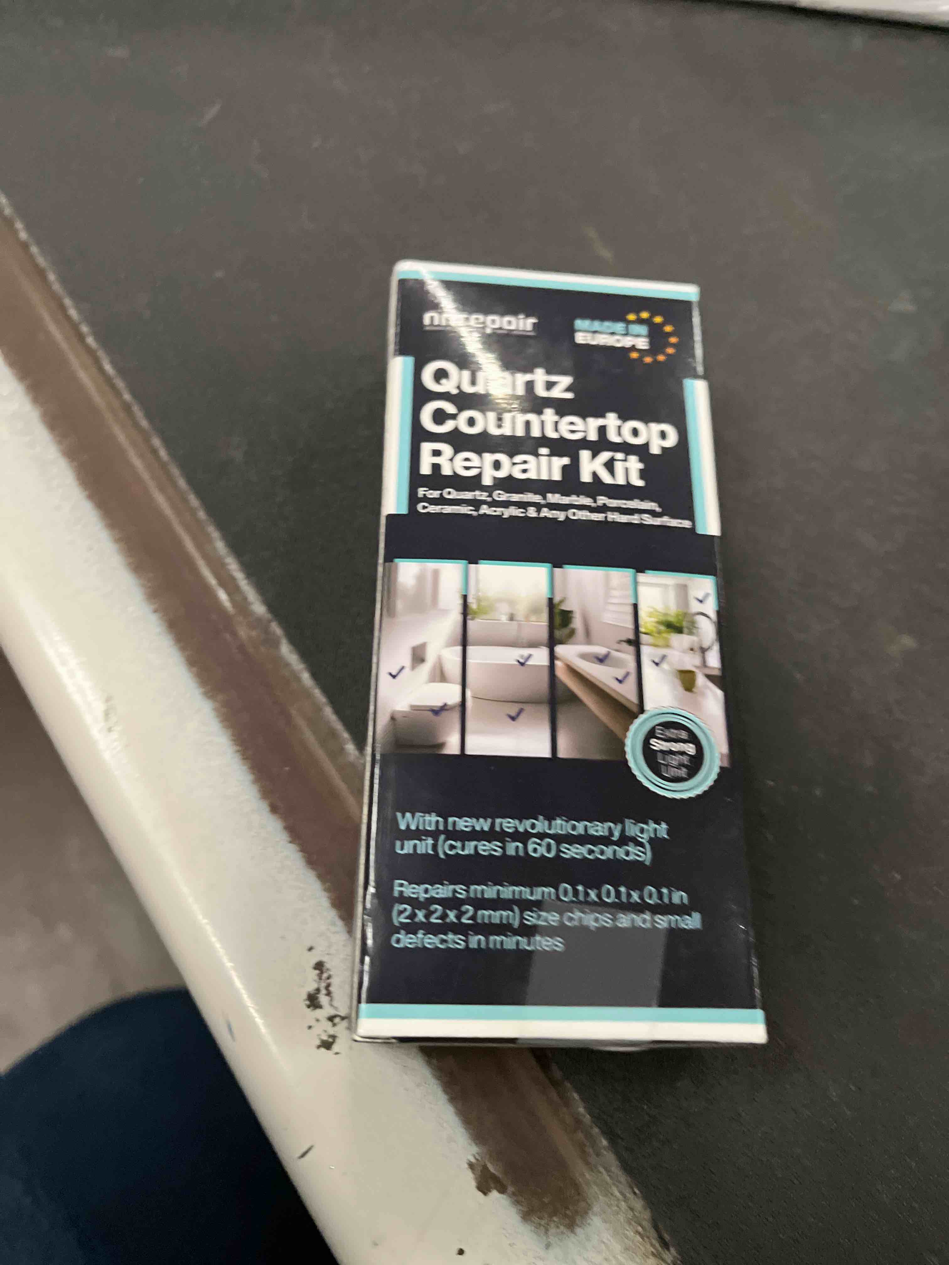 Condition photo showing Good Condition for Quartz Countertop Repair Kit DIY (Clear, White Acrylic & Dark White Color) - Fix Your Defect Like a Pro I Suitable for Most Repairs I Fix Broken Chips in Minutes