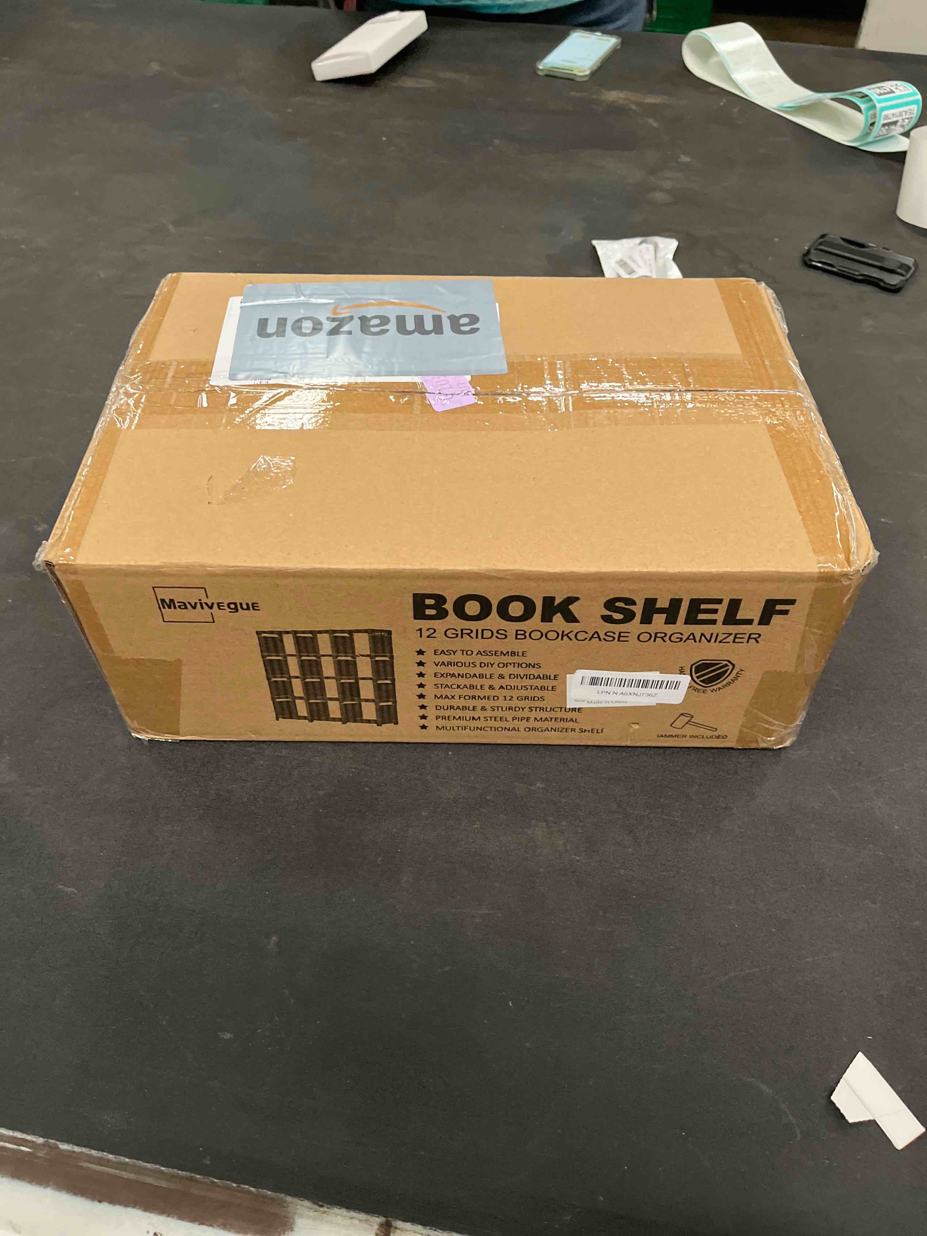 Condition photo showing Good Condition for Mavivegue Book Shelf, 12 Cube Storage Organizer, DIY Bookcase, Metal Cube Bookshelf,Tall Book case for Bedroom, Living Room,Office,Closet Storage Organizer, Grey Cubicle Storage Rack Grey 12-Grid