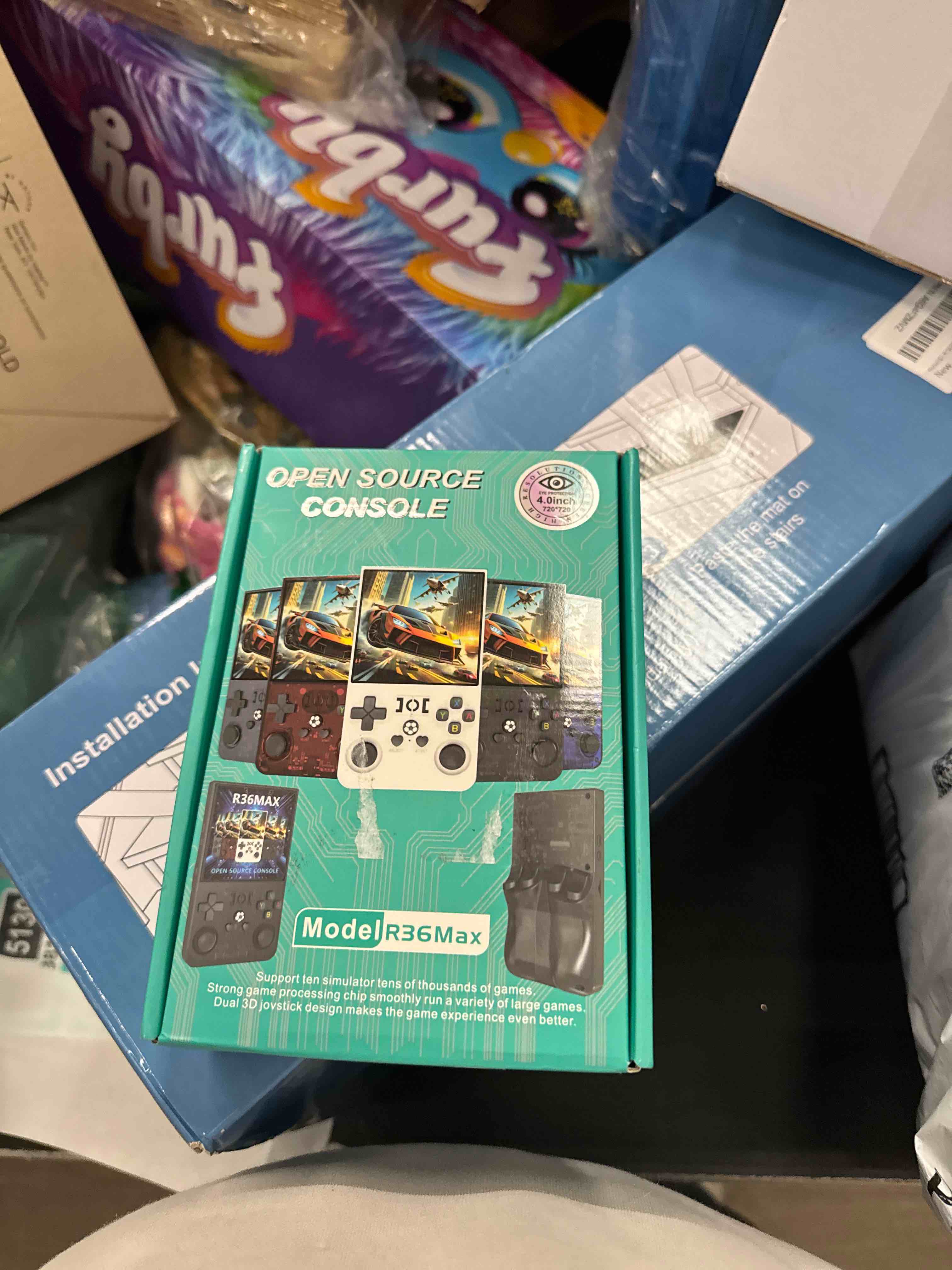 Condition photo showing Good Condition for R36MAX Retro Handheld Game Console, 4.0 Inch IPS HD Screen Retro Gaming Console, Linux System, 30?Emulator Games Retro Game Console, 4000mAh Battery, Built-in 64G TF Card, Black Charcoal Black-64gb