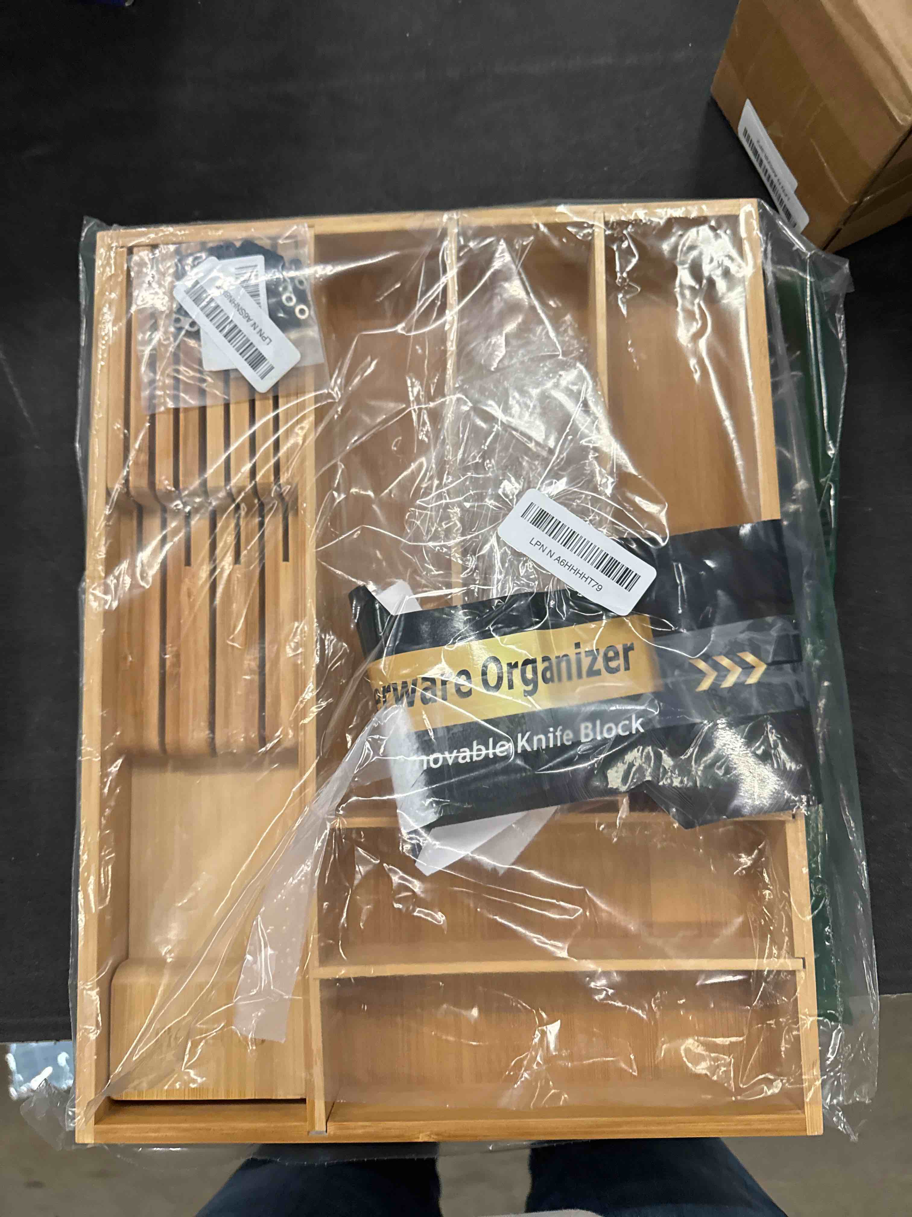 Condition photo showing Good Condition for Small-Bamboo-Silverware-Drawer-Organizer, Expandable Utensil Kitchen Cutlery Tray Flatware Organization Adjustable Wood Tableware Dividers Storage (with Removable Knife Block)(Natural) Natural Medium