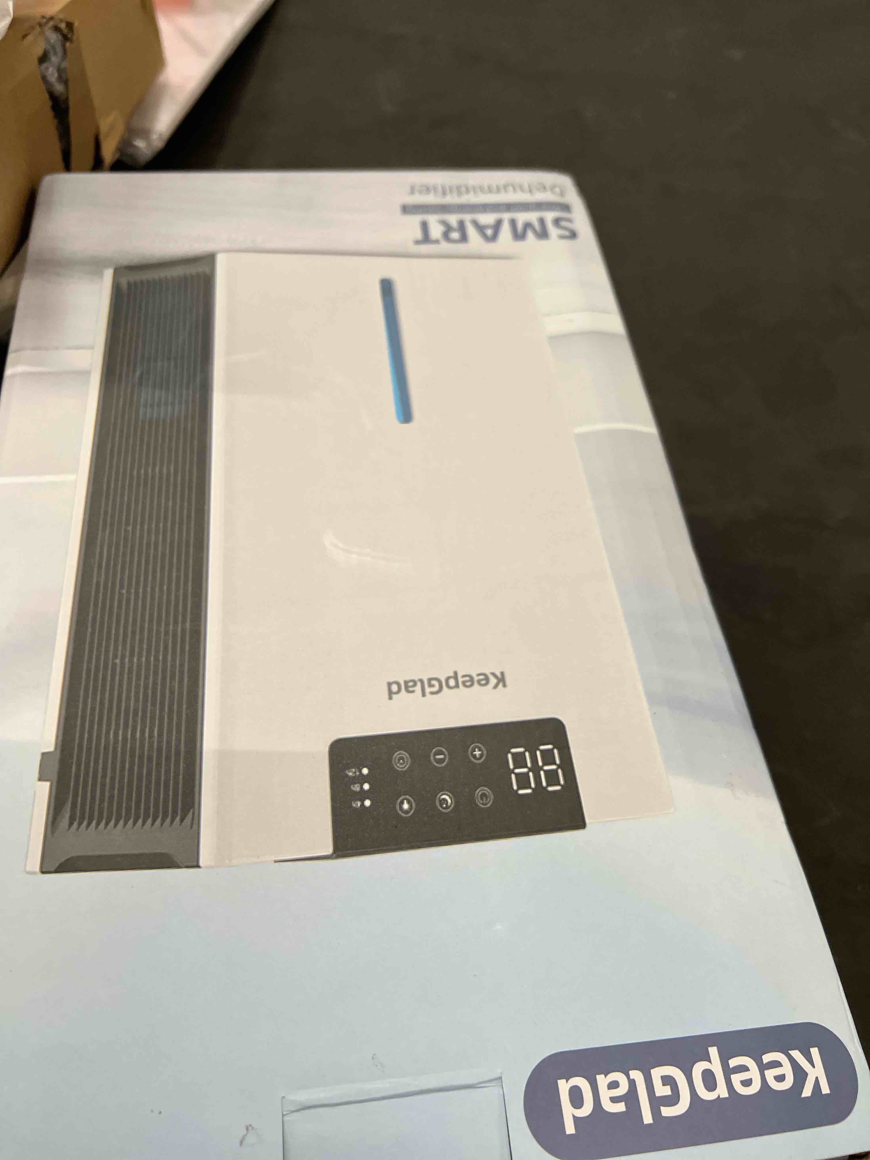 Condition photo showing Good Condition for Dehumidifier, Dehumidifiers for Home, 98 OZ Water Tank, (1000sq.ft) Dehumidifiers for Basement Bedroom Bathroom with Auto Shut Off, Washable Air Filter, Timer Setting, 7 Colors Light, Gray