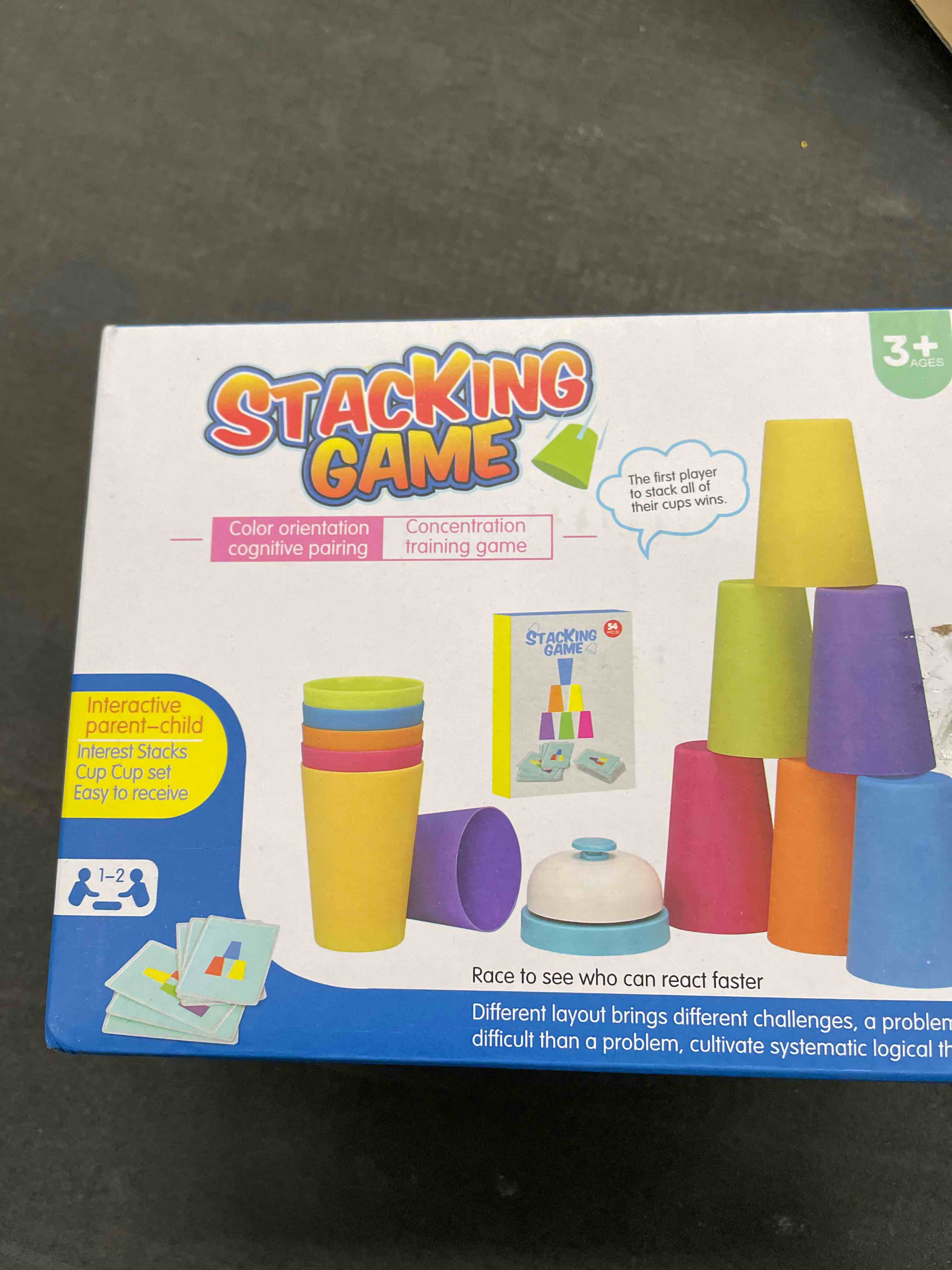 Condition photo showing Good Condition for Quick Cups Games for Kids Intellectual Flying Stack Cups,Stacking Cups Games Parent-Child Interactive Game with 24 Picture Cards, 12 Cups