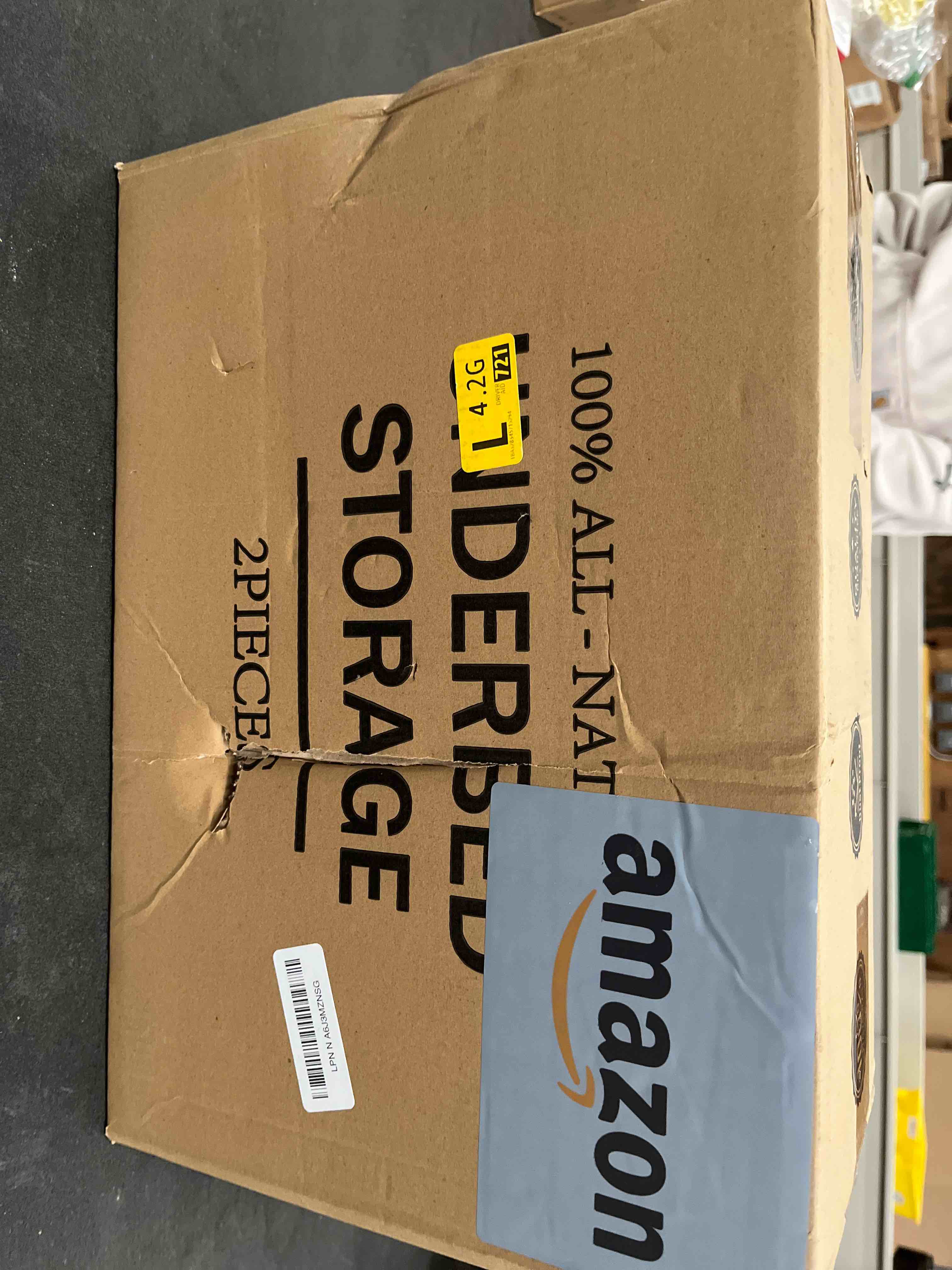 Condition photo showing Good Condition for Wisuce Bamboo Under Bed Storage Containers- Underbed Organizer with Wheels with Large Dust Bag,Sturdy Wood Rolling Under the Bed Shoe Storage Organizer Drawer 2 Packs (Walnut, Small) 2 Pack (23.62"×16.54") Walnut