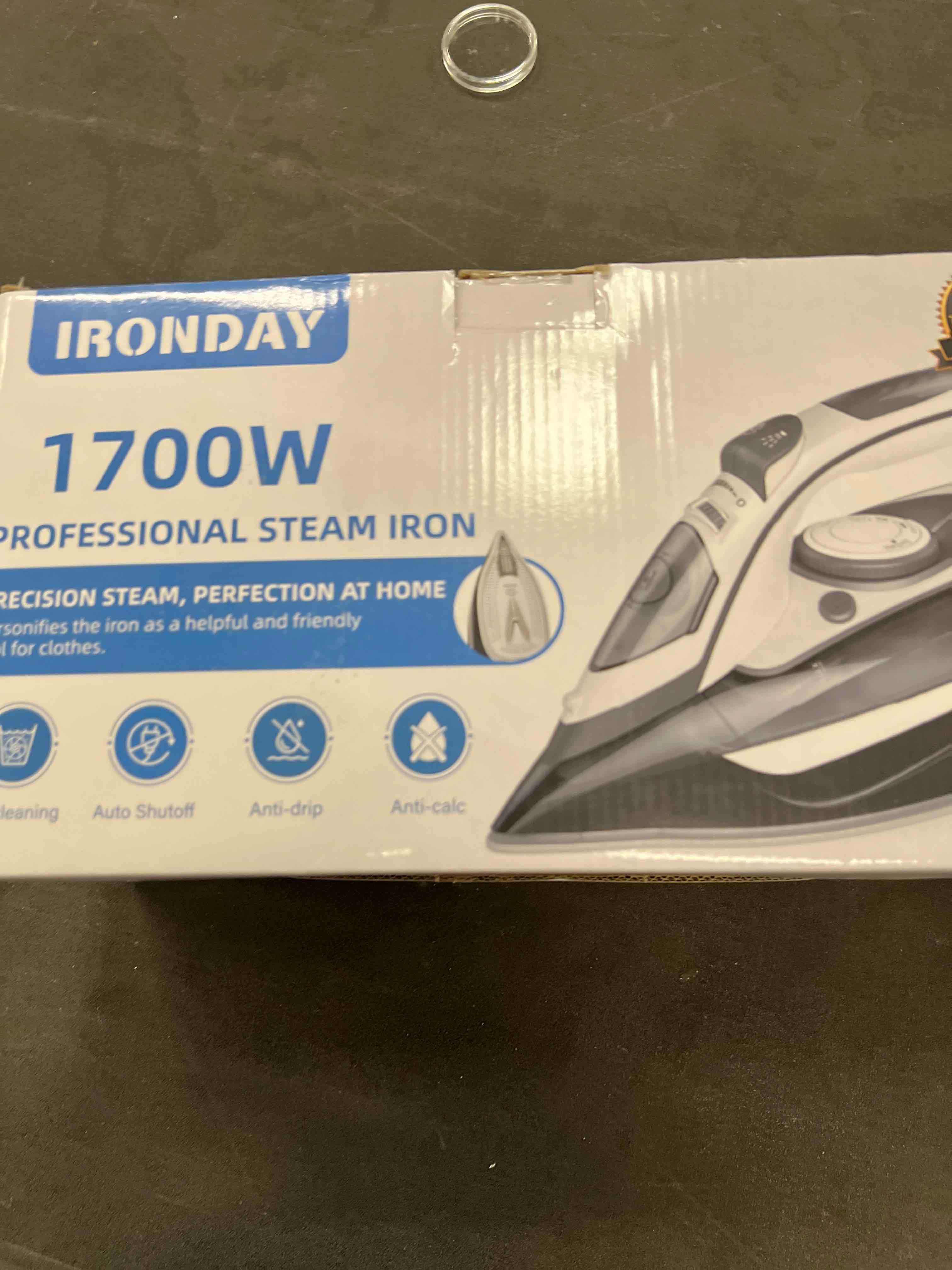 Condition photo showing Good Condition for 1700W Steam Iron for Clothes 20s Fast Heat-up, Non-Stick Ceramic Soleplate, 14.07oz Large Water Tank, Auto-Off, Burst Steam, Self-Cleaning, roning Clothes for Home