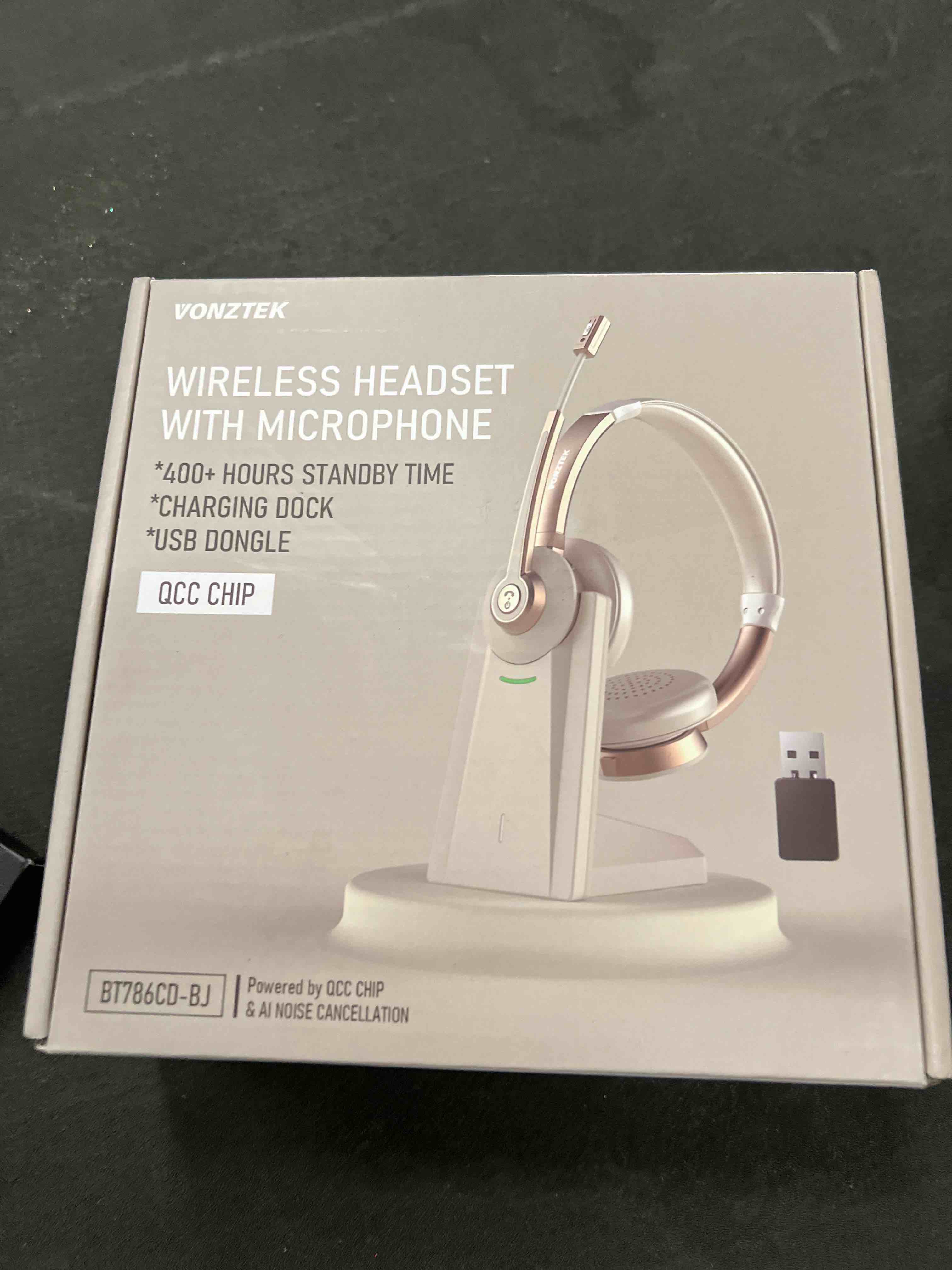 Condition photo showing Good Condition for Wireless Headset with Mic for Work, Bluetooth Headset with Microphone, Wireless Headphones with USB Dongle, AI Noise Canceling Mic & Charging Base & Mic Mute for PC/Cell Phones/Call Center/Teams