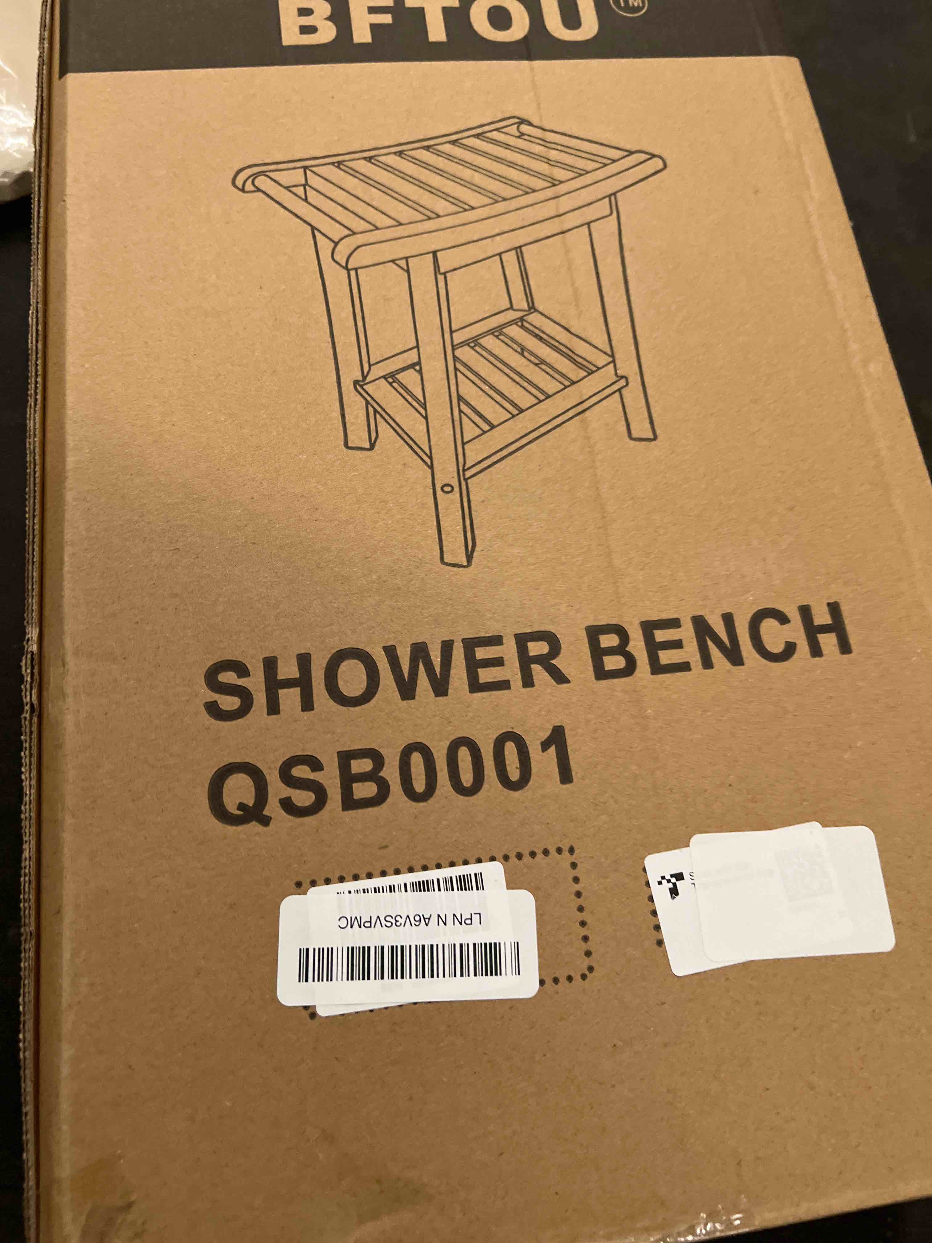 Condition photo showing Good Condition for 2-Tier Bamboo Shower Bench Small Shower Stool with Storage Shelf SPA Bathtub Shower Chair for Living Room Bedroom Bathroom, Natural