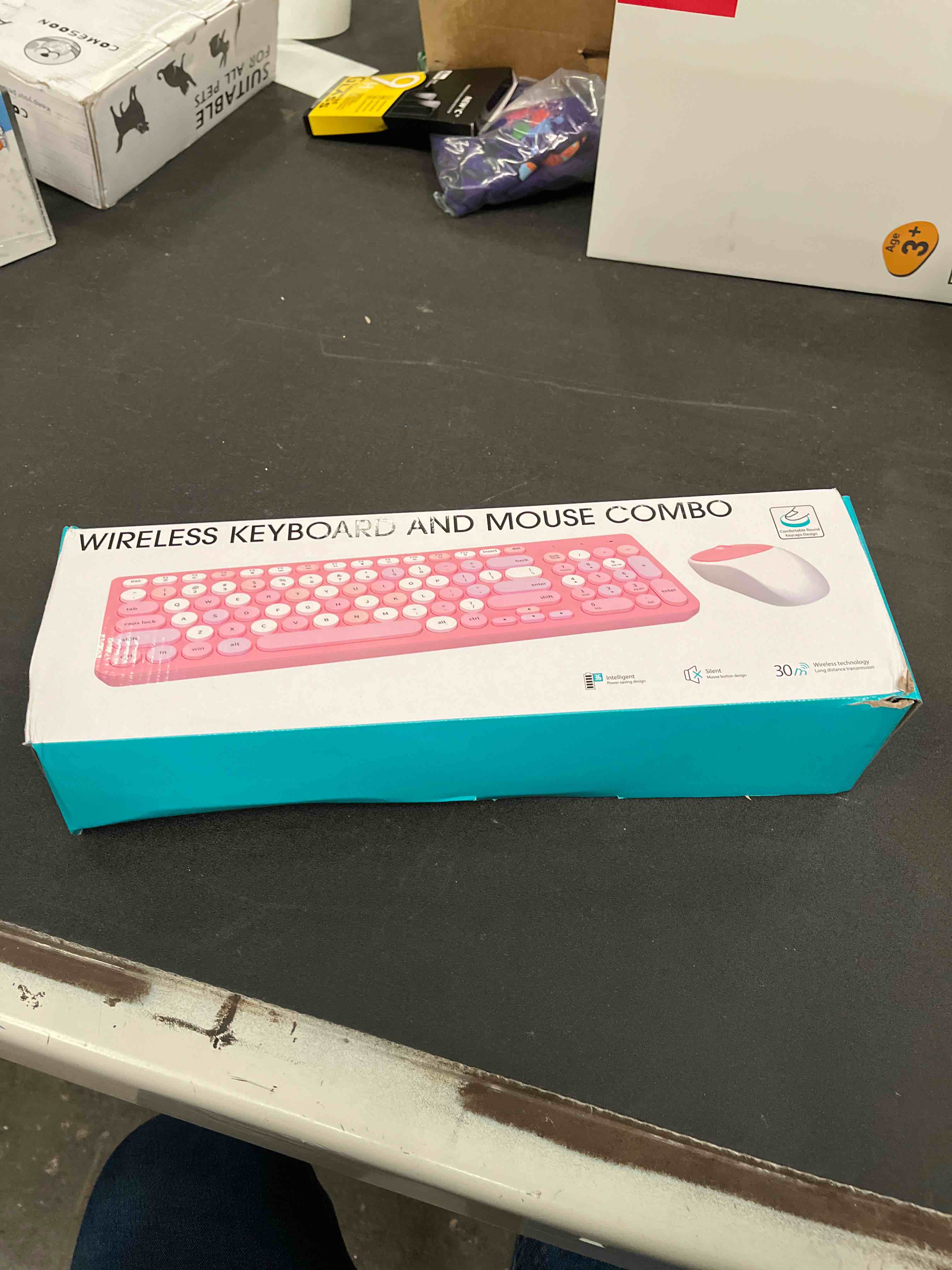 Condition photo showing Good Condition for Wireless Keyboard and Mouse Combo, Retro Typewriter Keyboard with Round Keycaps, 2.4GHz USB Cute Wireless Keyboard Mouse for Computer, Desktop, Laptop and Computer (Black-Colorful)