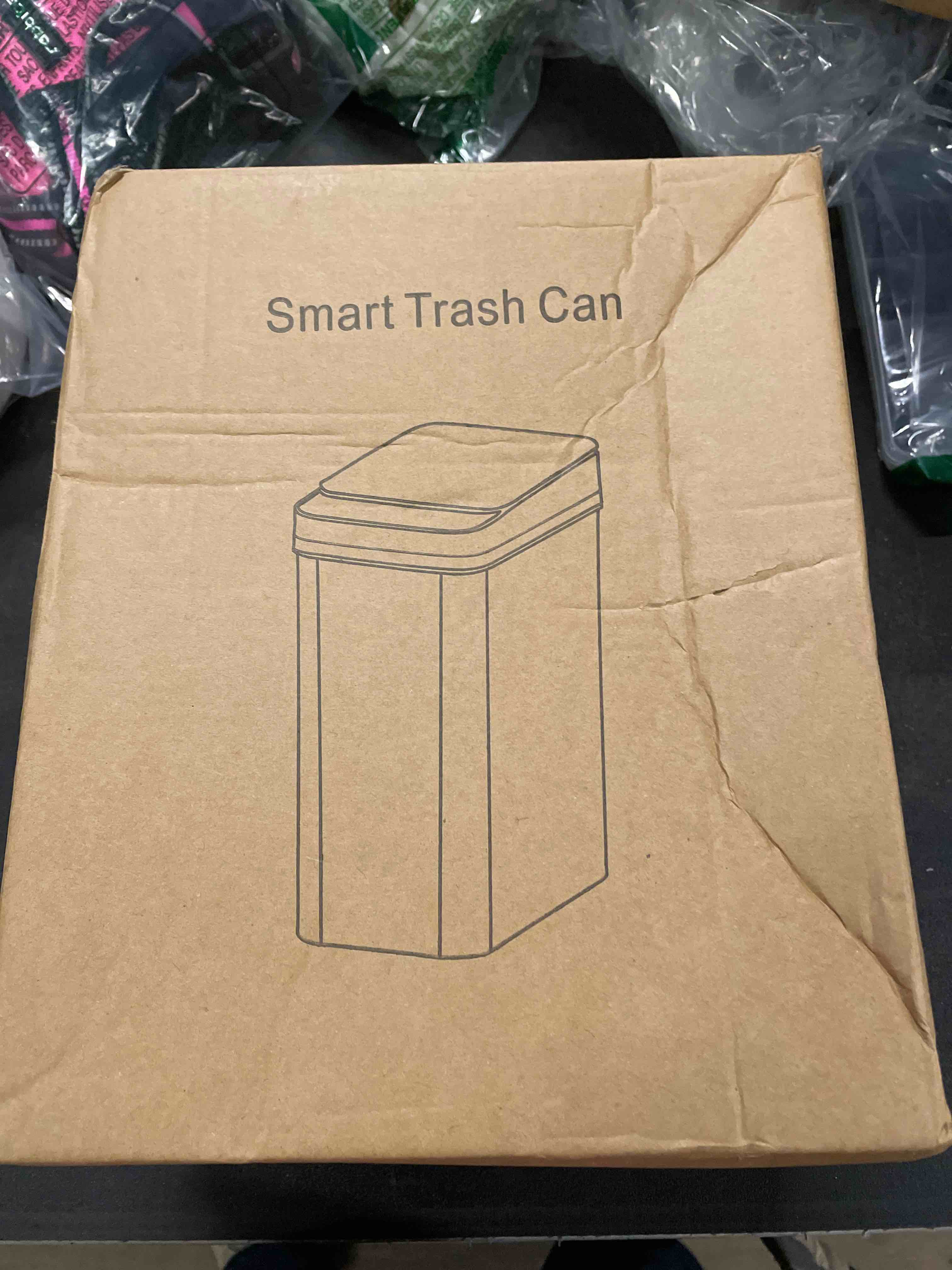 Condition photo showing Good Condition for Yatmung Touchless Bathroom Trash Can - 2.5 Gallon Smart Trash Can Sensor Motion - Skinny Trash Bin with Lid - Electric, Narrow, Plastic, Auto Open - Small Slim Automatic Garbage Can (Black) Black - A | 2.5 Gal 2.5 Gal