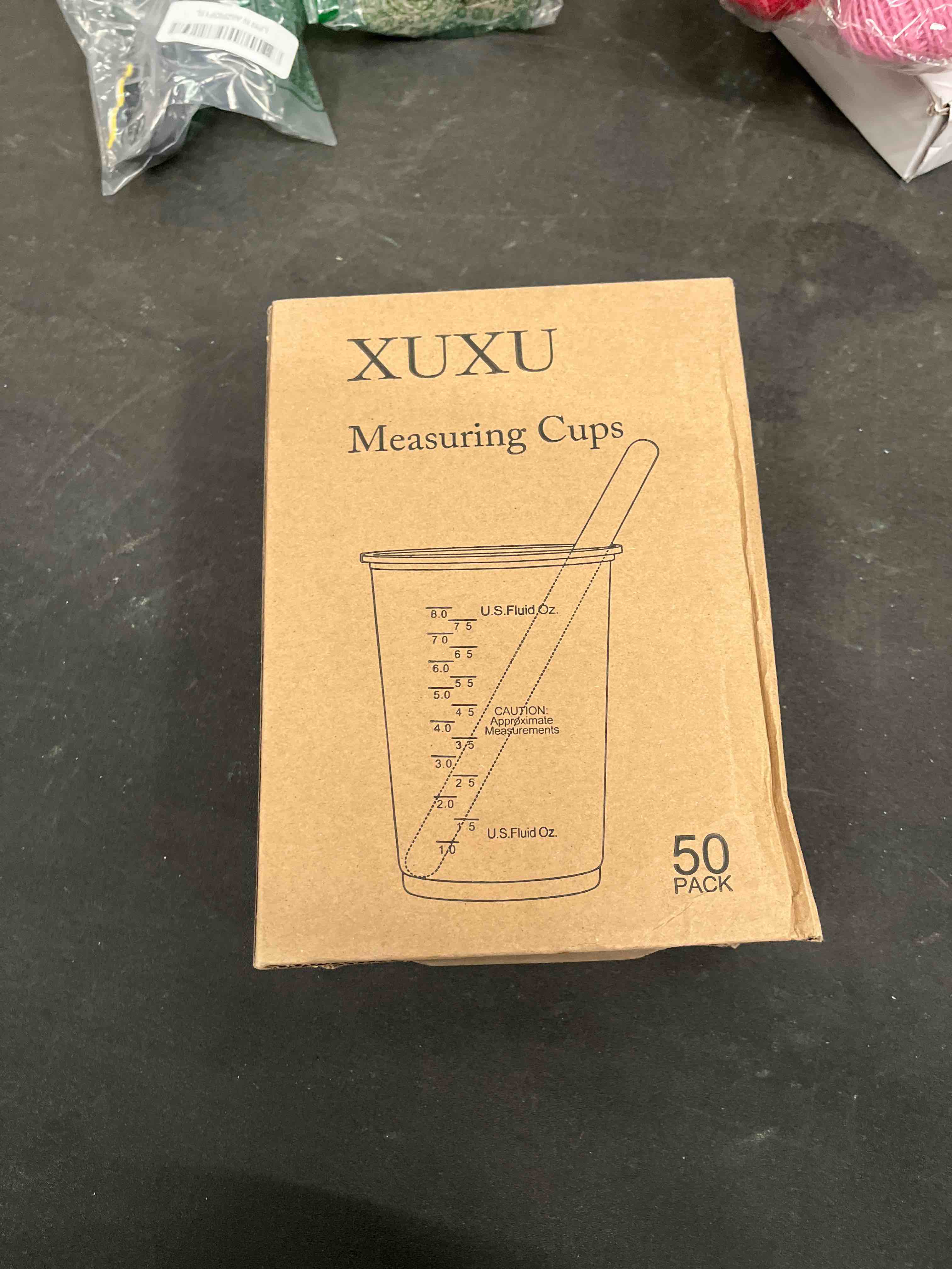 Condition photo showing Good Condition for XUXU 50pcs 8oz Graduated Clear Plastic Measuring Cups with Wooden Stirring Sticks for Mixing Paint, Pigments, Epoxy Resins, Resins
