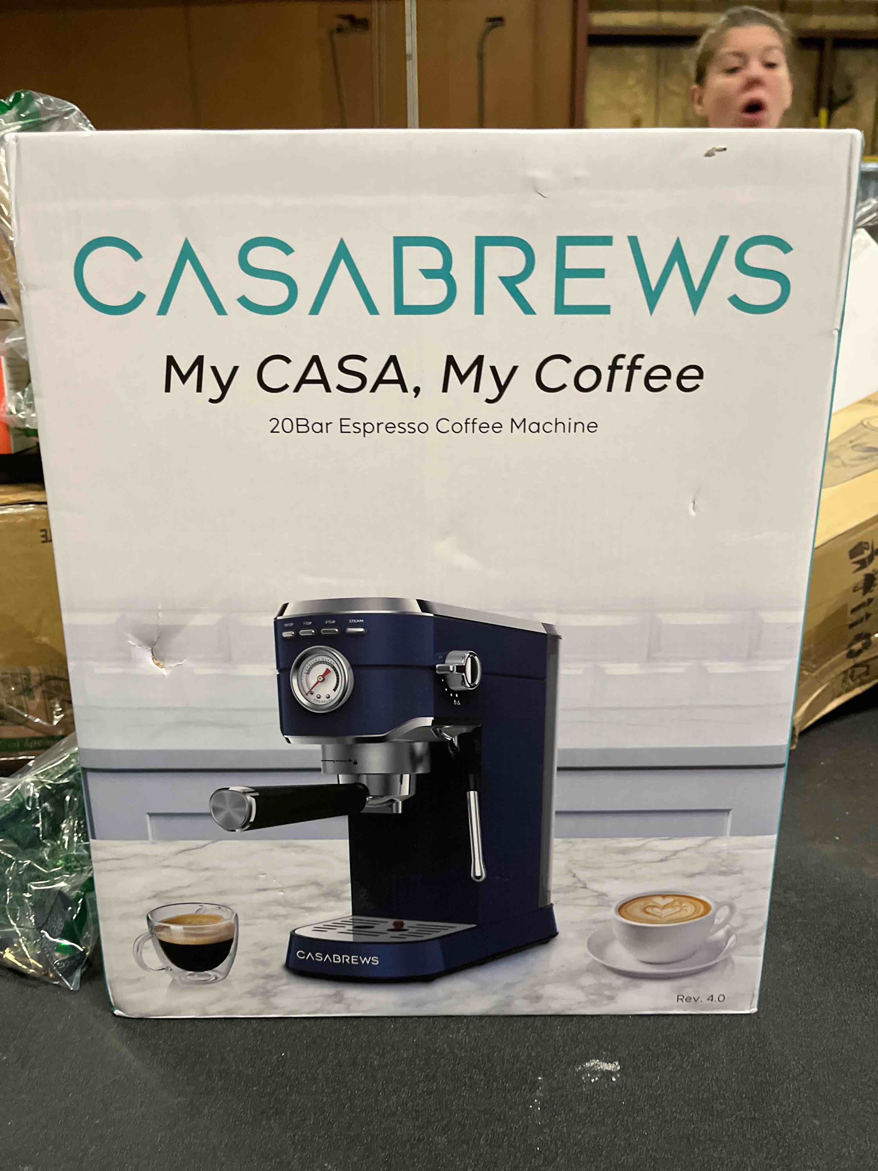 Condition photo showing Good Condition for CASABREWS Espresso Machine 20 Bar, Professional Espresso Maker with Milk Frother Steam Wand, Espresso Coffee Machine with 34oz Removable Water Tank, Gift for Coffee Lovers, Coffee Gift, Sapphire Blue Sapphire Blue Button