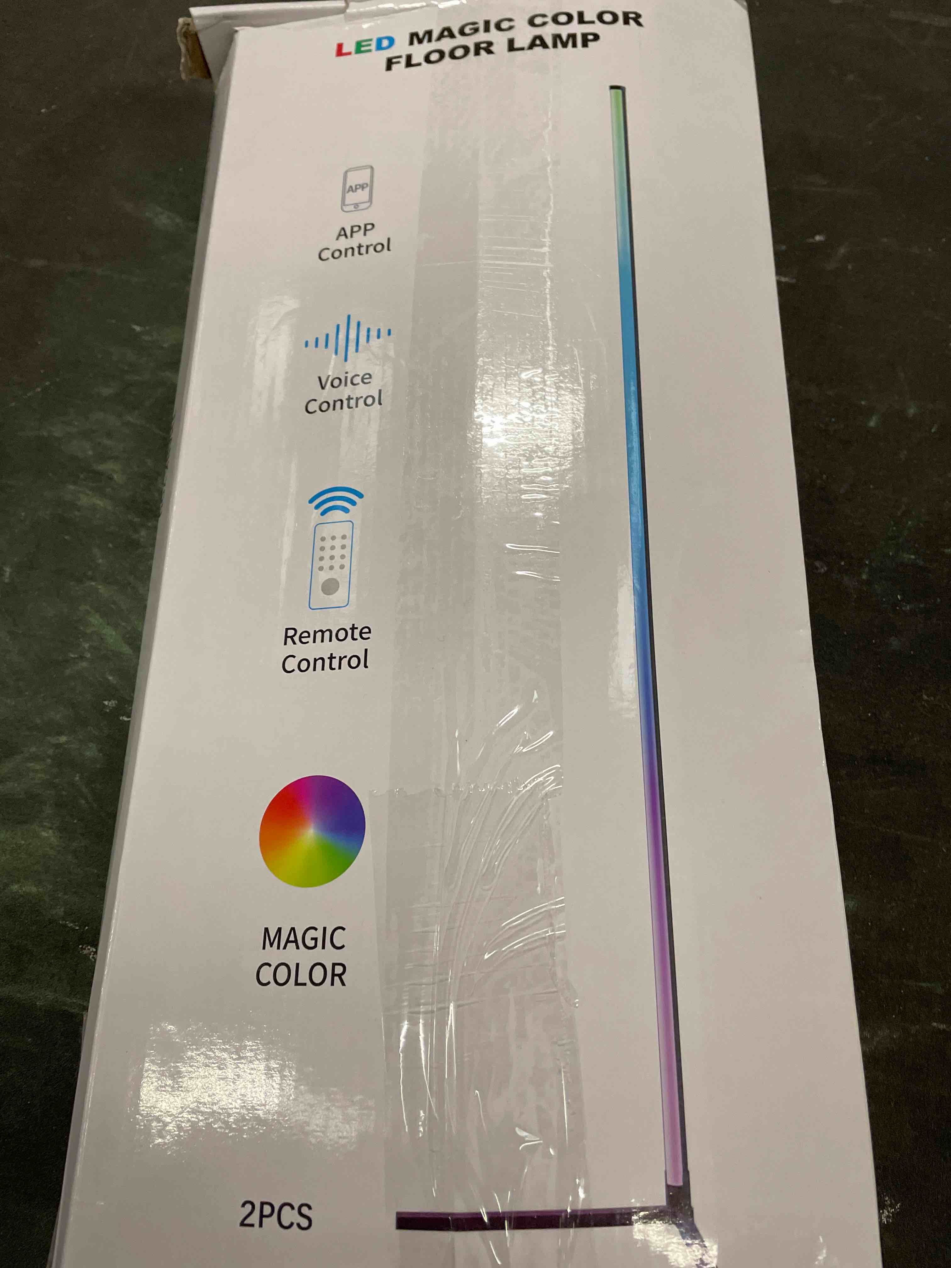 Condition photo showing Good Condition for 2PCS RGB Corner Floor Lamp, 64.5" RGB Color Changing Mood Light Bluetooth APP and Remote Control Music Sync LED 398 Dimmable Modes Modern Floor Lamp for Living Room, Light Timing
