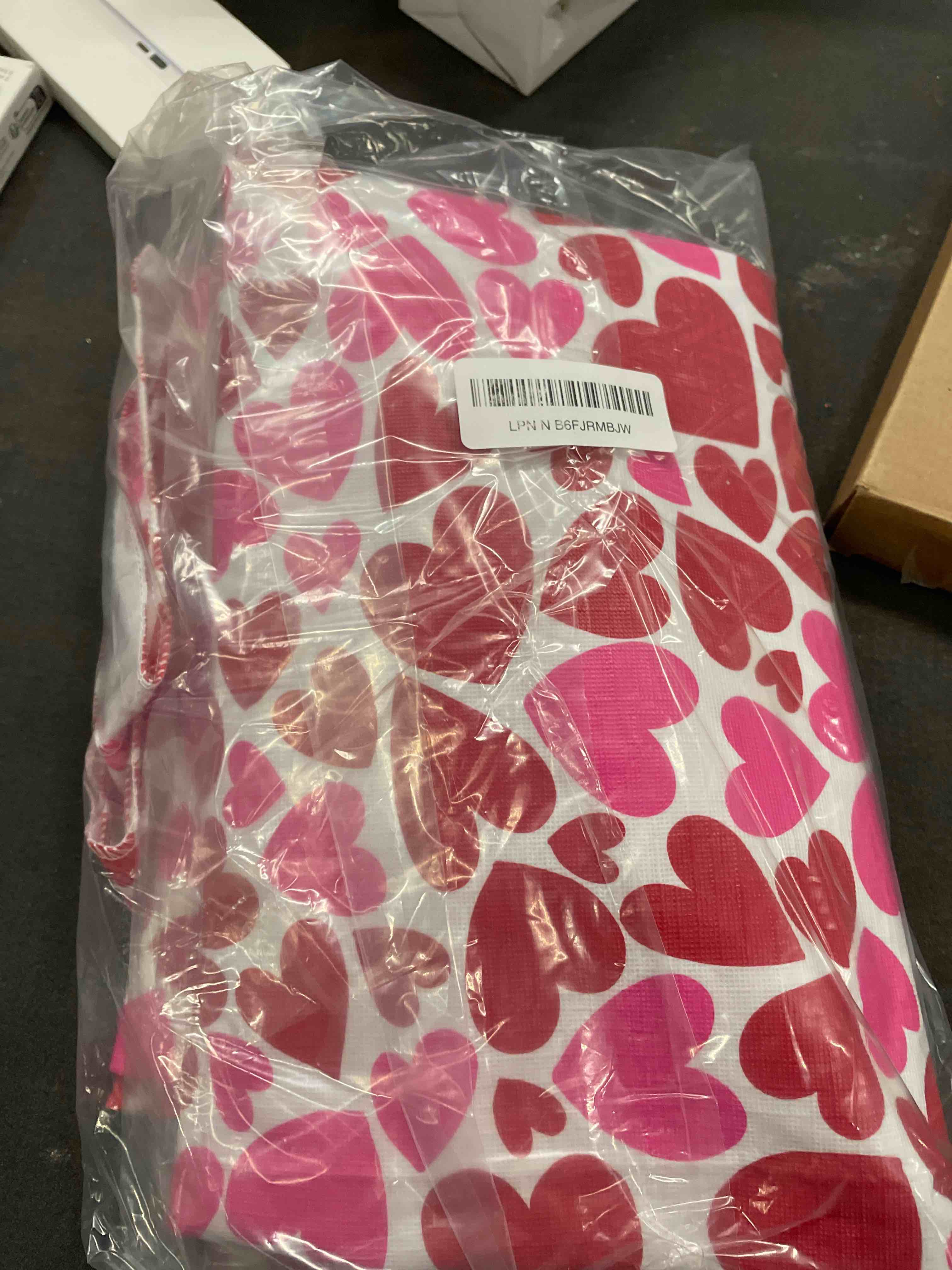 Condition photo showing Good Condition for Fitable Rectangle Table Cloth for Valentineâ€™s Day - 60x84 Inch Waterproof Red/Pink Love Heart Pattern Tablecloth Vinyl Wipe Clean Table Cover for Valentines Dinner, Kitchen, Wedding Party Table Decor