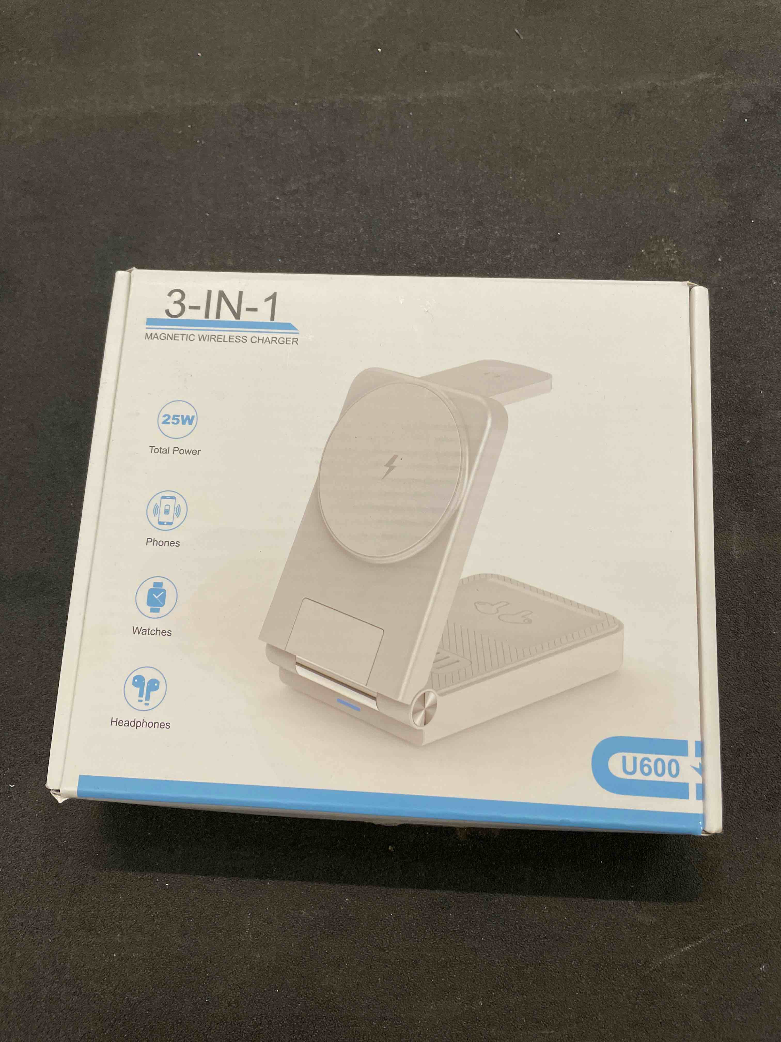 Condition photo showing Good Condition for 3 in 1 Charging Station, 25W Foldable Magnetic Fast Wireless Charger Stand for Apple Multiple Devices, Travel Charger for iPhone 17 16 15 14 13 12 Series Watch AirPods 4/3/2/Pro