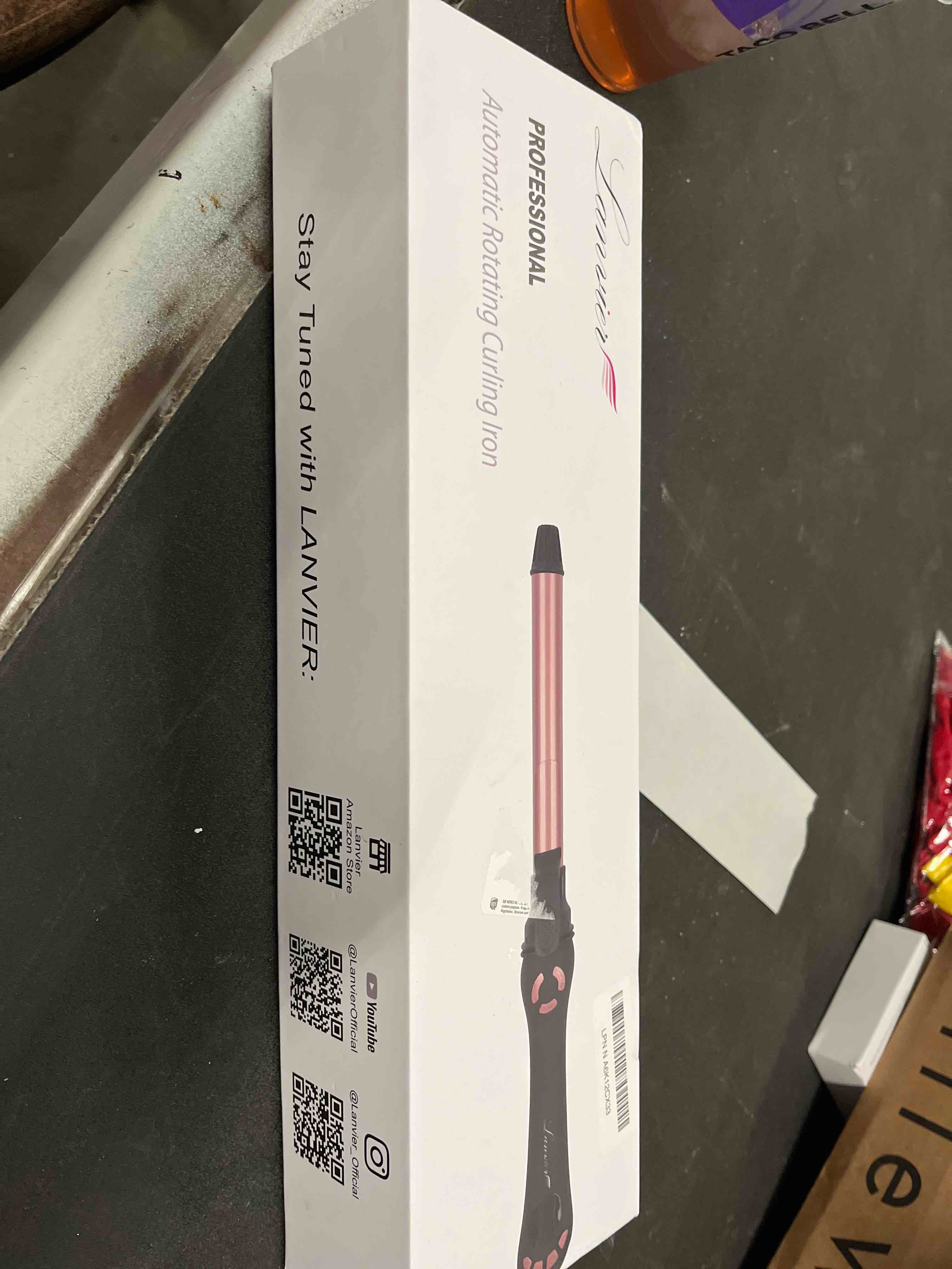 Condition photo showing Good Condition for New Version Lanvier Rotating Curling Iron 1.25 Inch Automatic Curling Wand for Waves; Tourmaline Ceramic Self Curler with 2 Rotating Speed, 11 Adjustable Temperature & Dual Voltage for Worldwide Use 1.25 Inch Rose Gold