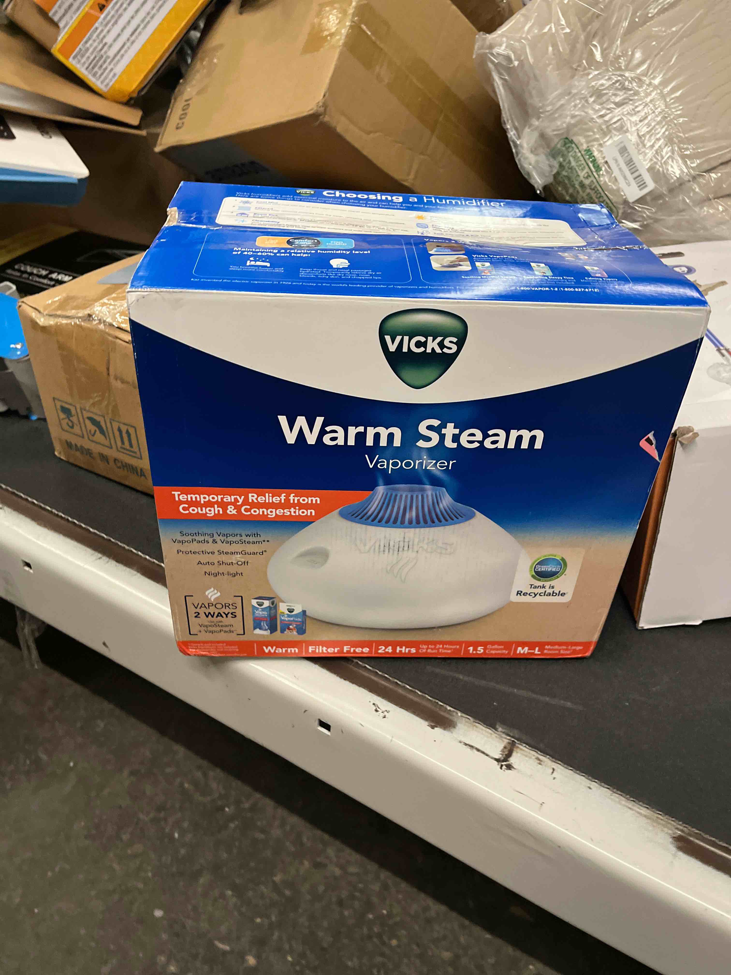 Condition photo showing Good Condition for Vicks Warm Steam Vaporizer & Humidifier 1.5 Gallon Tank for Small and Medium Rooms, Night Light, Works with VapoPads and VapoSteam