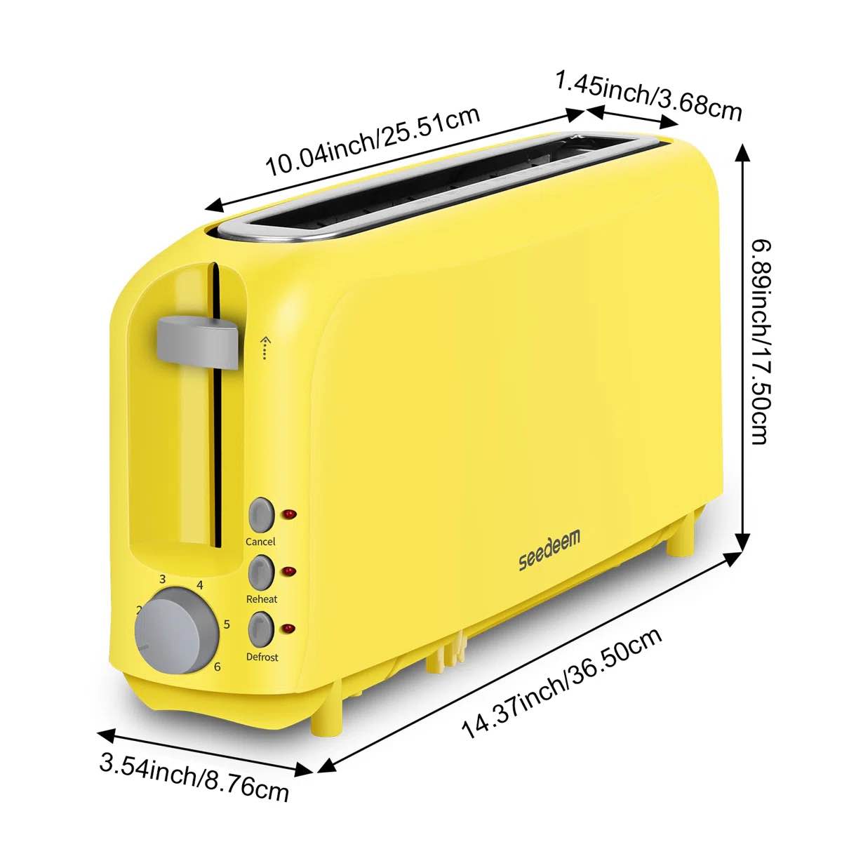 2-slice slim bread toaster featuring 10-inch long slot, 6 shade settings, removable crumb tray, defrost/reheat/cancel functions safe auto shut-off,blue