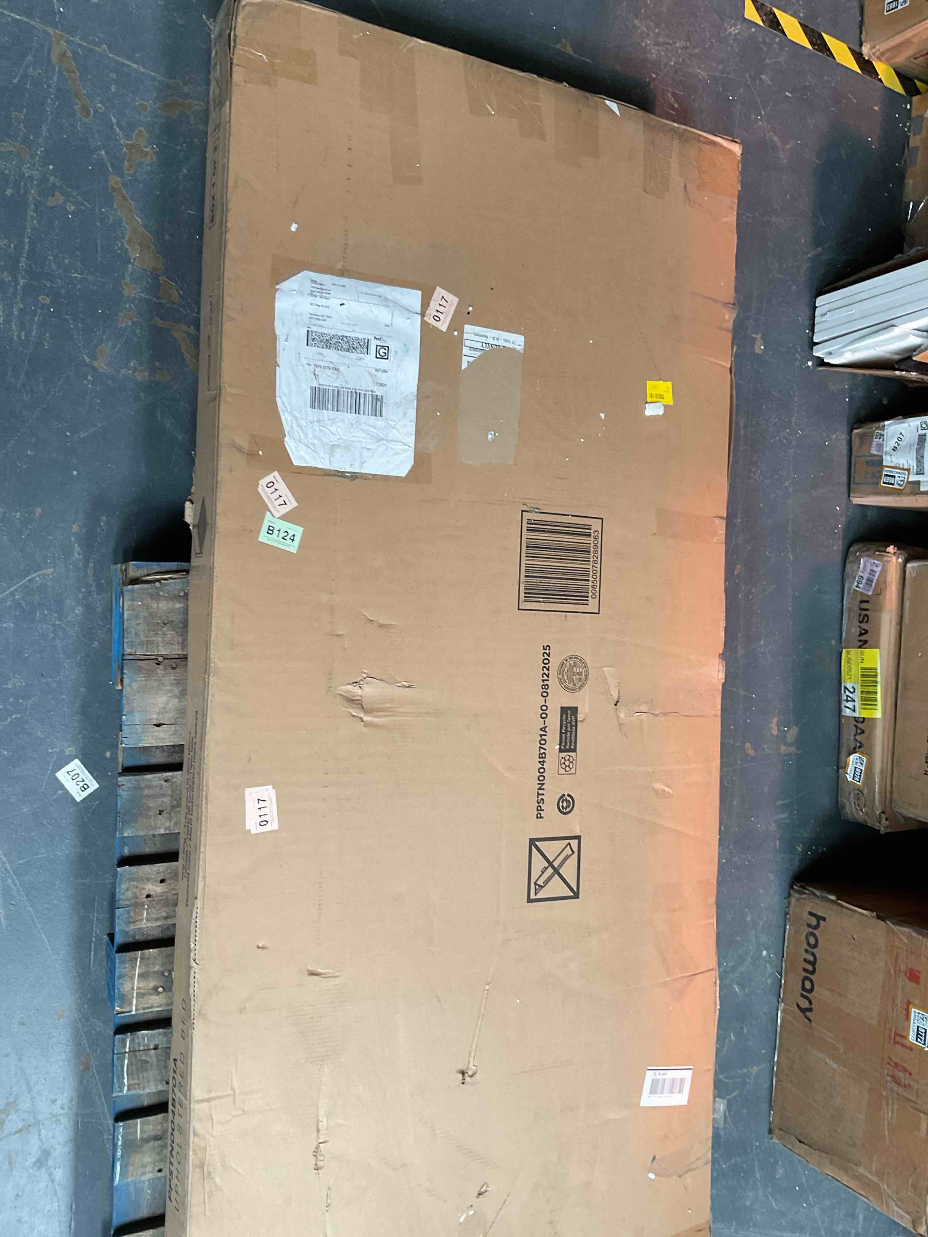 ( incomplete ) Eveline Upholstered Platform Bed Frame With High Wingback Headboard, King, Textured Ivory Canvas (Box 1 Of 2)