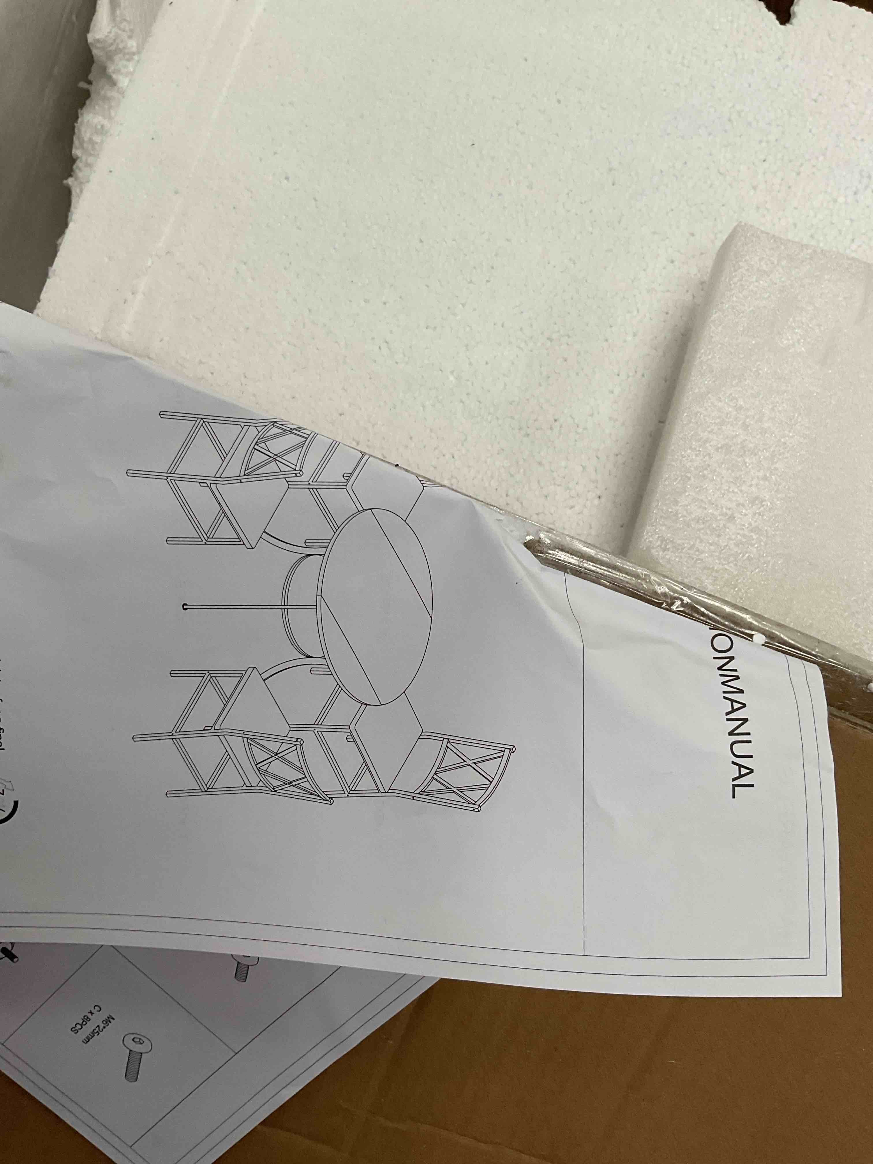 Metal outside patio table, wood top, and cushions