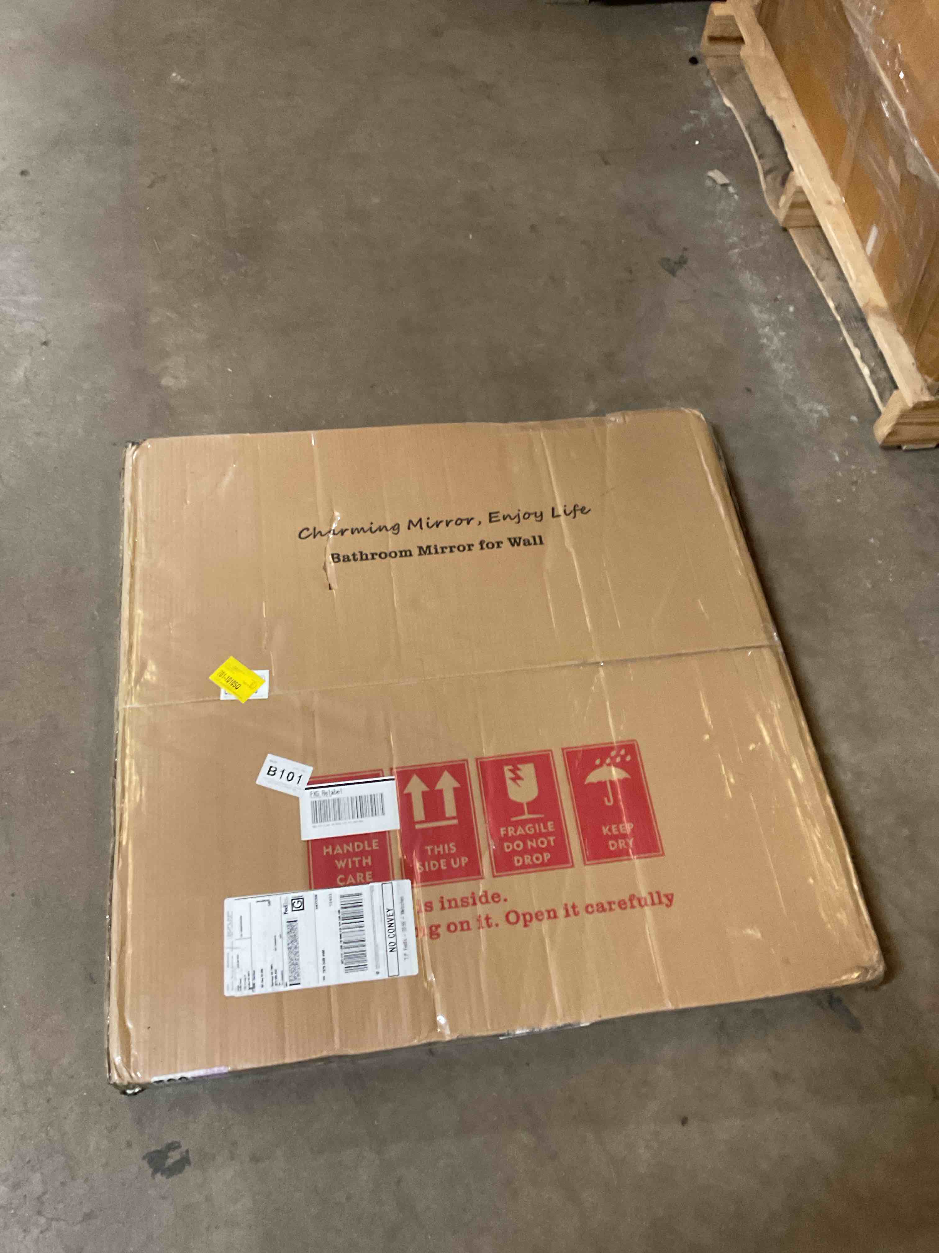 Condition photo showing As Is for Aevar Tempered Glass and Aluminum Alloy Framed French Cleat Mounted Wall Mirror