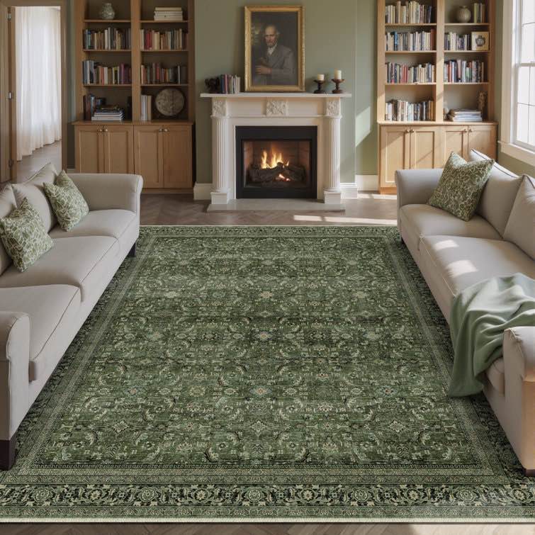 goudeau vintage green area rugs for living room with non-slip backing