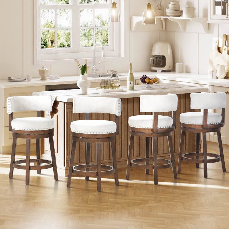 360° swivel upholstered counter & bar stool with solid wood frame, backrest & footrest