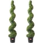 2 pack 5' artificial boxwood topiary tree faux plant uv decor in/outdoor