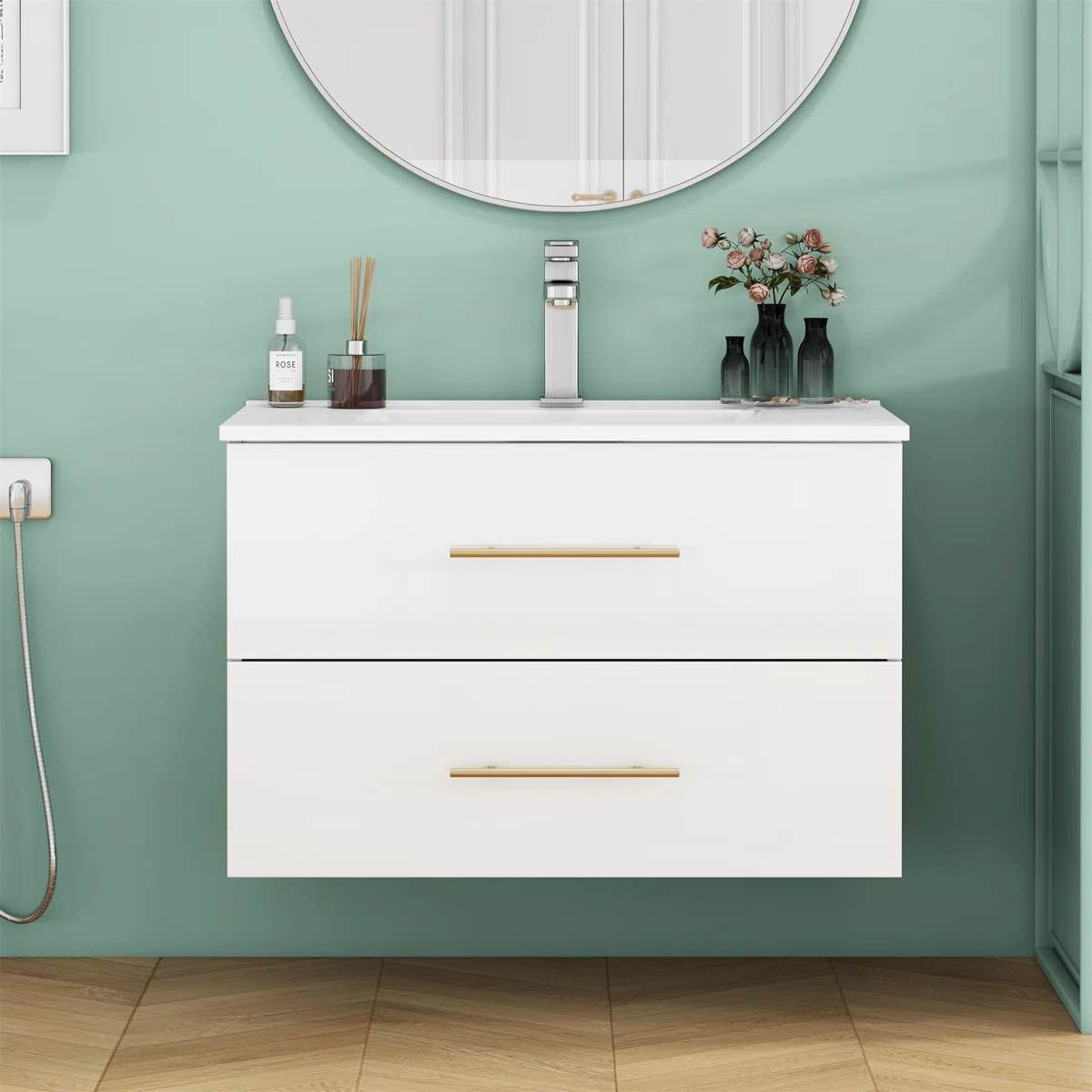 (Sink Only) Gloss Wall-Mounted Bathroom Vanity With Sink Combo