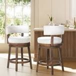 (one chair only)360° Swivel Upholstered Counter & Bar Stool with Solid Wood Frame, Backrest & Footrest