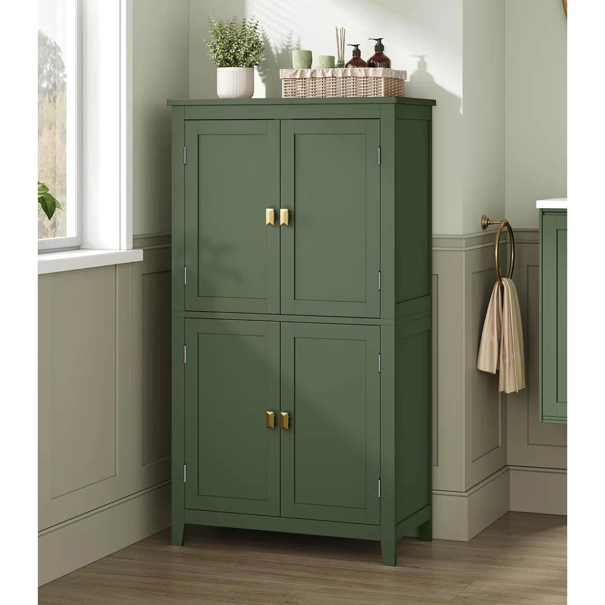 arhavi 42.1" h floor storage cabinet, storage unit, freestanding cabinet with 4 doors