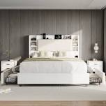 fabric upholstered bed frame with adjustable headboard/chesterfield-styled/wood slat support