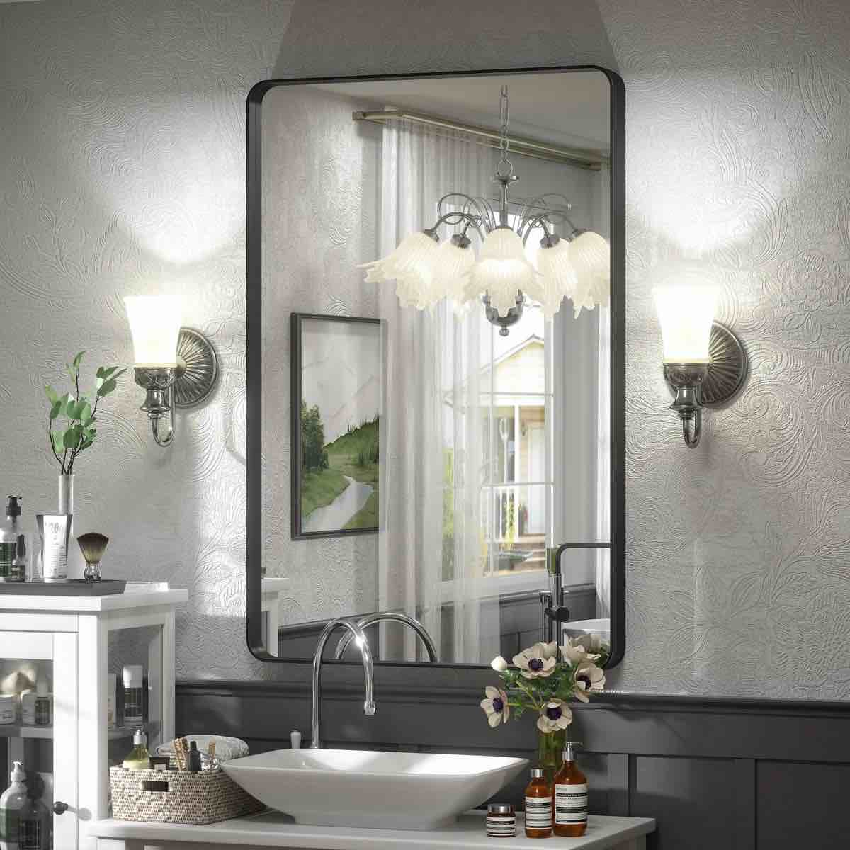 Aevar Tempered Glass and Aluminum Alloy Framed French Cleat Mounted Wall Mirror