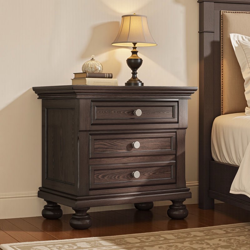 bilal 26'' w classic solid wood 2-drawer nightstand with roman column legs,minimal assembly needed