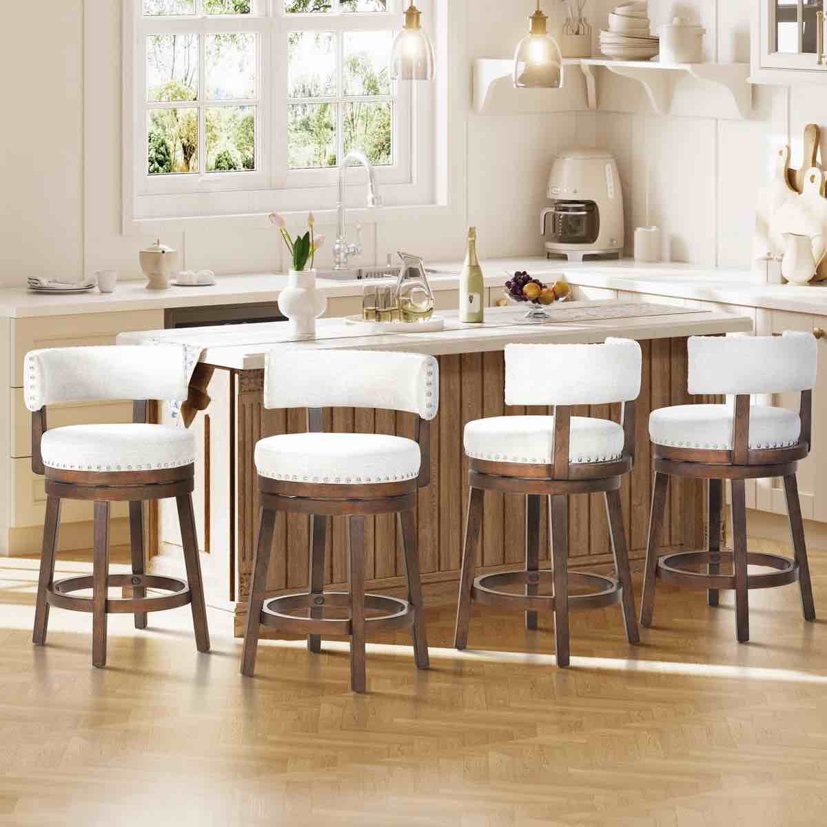 360° swivel upholstered counter & bar stool with solid wood frame, backrest & footrest
