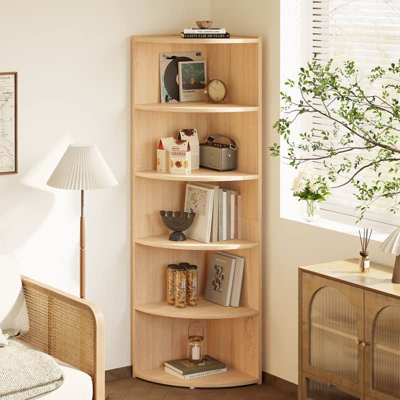 66.9'' h x 17.2'' w wood fan-shaped bookcase 6-tier storage corner shelf