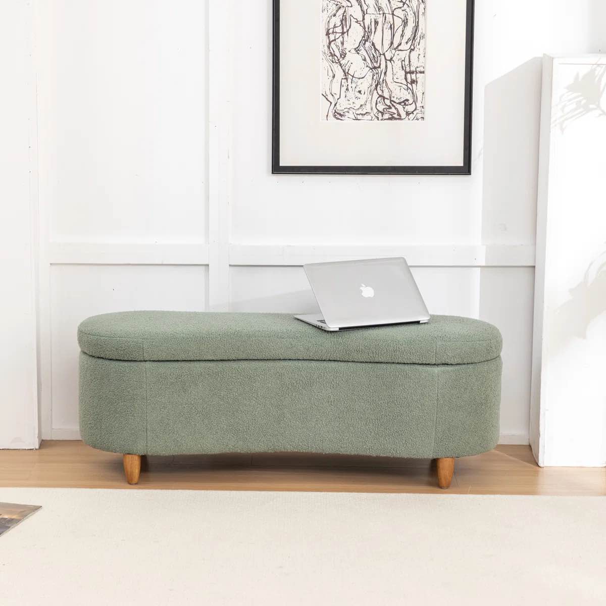 joddie upholstered flip top storage bench with solid wood leg