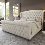 dulane chenille / velvet upholstered sleigh bed with scroll wingback headboard
