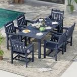7 piece hips weather-resistant patio dining set with umbrella hole, heavy duty dining table set for 6, easy assembly patio table and chairs for patio, yard, poolside
