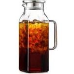 (BROKEN HANDLE) 2 Quart (2 Liter 68 Oz) Square Glass Pitcher With Lid And Spout, Water Pitchers With Handle For Fridge, Borosilicate Glass Carafe For Hot/Cold Drink, Large Jug For Iced Tea, Coffee,Juice,Milk,Beverage