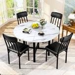 round faux marble dining table set for 4 - space-saving design, 350 lbs chairs & easy assembly (modern kitchen & small spaces)