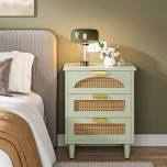 3-Drawer Rattan Nightstand Green 2PK