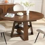 43.3''-59'' extendable round dining table for 4-8, mid century modern wooden round table with removable leaves space saving, for kitchen living room