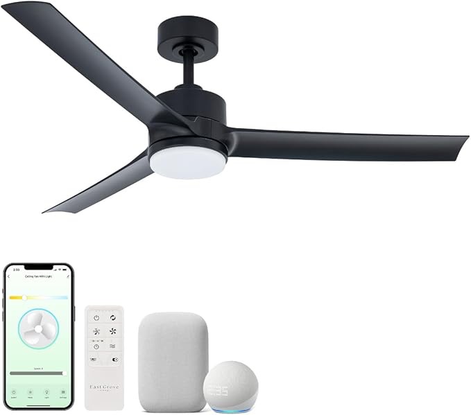 cyclone collection smart indoor and outdoor 52in 3-blade ceiling fan 2700k-6000k cct selectable led light kit with remote control works with ios or android app