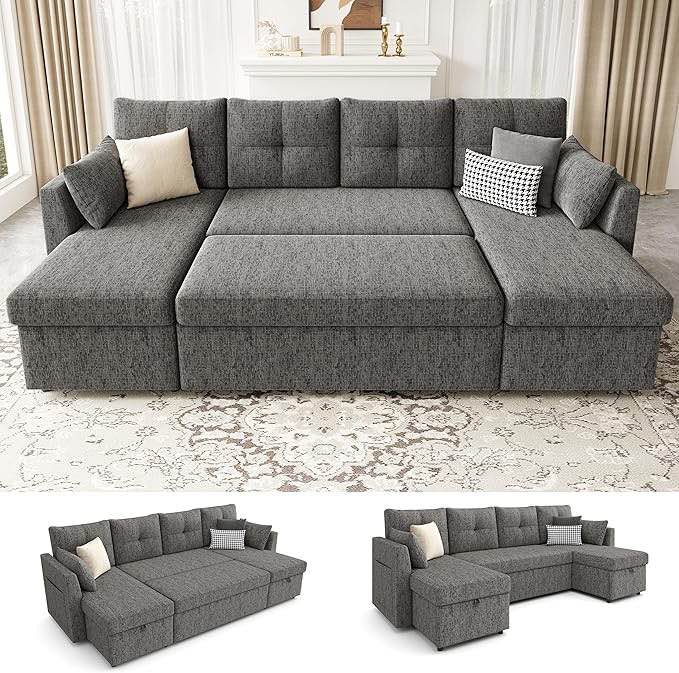 110 inch oversized sofa bed - 2 in 1 pull out sleeper sofa with sectional and double storage chaise