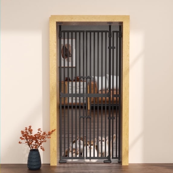 74.8" extra tall pet gate for cats adjustable height 30.3"-38.2" adjustable width pressure mounted
