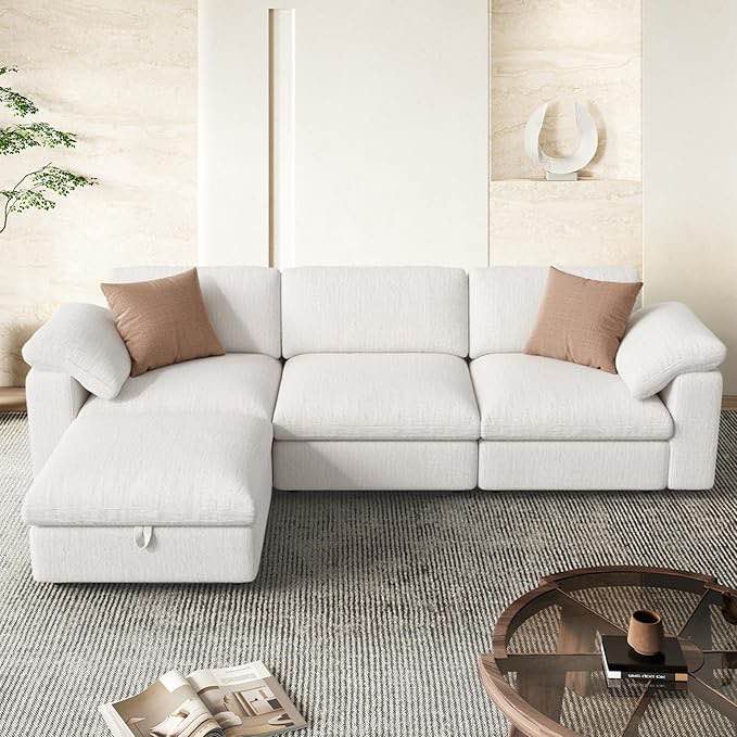 118" oversized modular sectional sofa, l shaped 3 seaters with storage ottoman cloud couch sofa set, modern convertible chenille deep seat sectional couches for living room